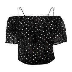 Ganni Women's Black Polkadot Off The Shoulder Cropped Top