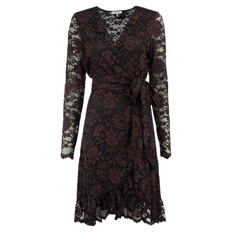 Ganni Women's Burgundy Lace Wrap Dress For Sale at 1stDibs
