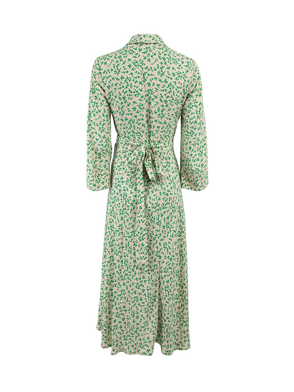 Ganni Women's Green Printed Wrap Around Maxi Dress with 3/4 Sleeves In Good Condition In London, GB