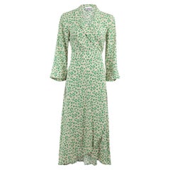 Ganni Women's Green Printed Wrap Around Maxi Dress with 3/4 Sleeves