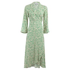 Ganni Women's Grünes bedrucktes Wickelkleid mit 3/4-Ärmeln