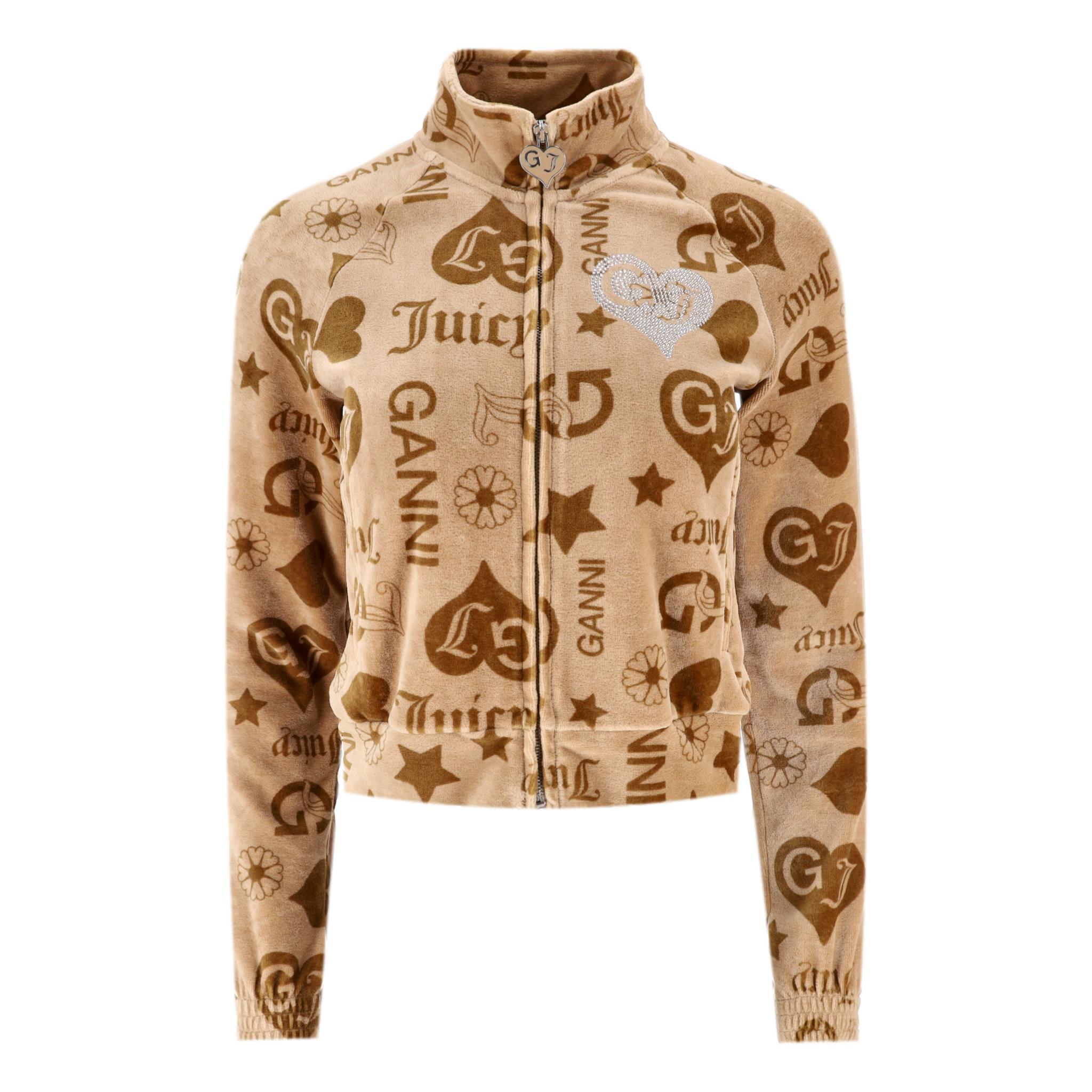 Women's Ganni x Juicy Couture Y2K Velour Logo & Crystal Two-Piece Tracksuit Set For Sale