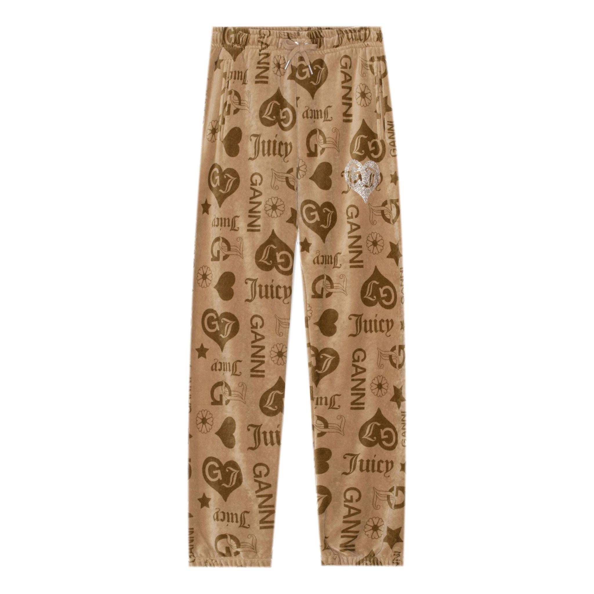 Ganni x Juicy Couture Y2K Velour Logo & Crystal Two-Piece Tracksuit Set For Sale 1