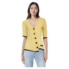 Ganni Yellow Asymmetric Button Cardigan Size S