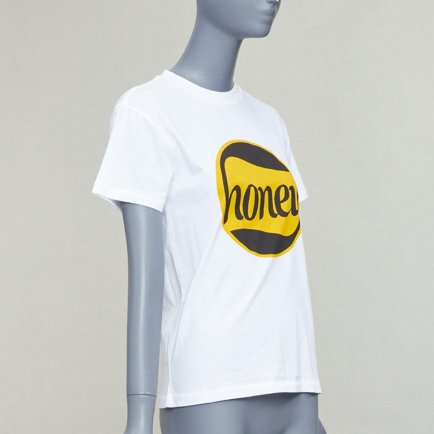 Gray GANNI yellow Honey logo white cotton bee embroidered tshirt XS For Sale