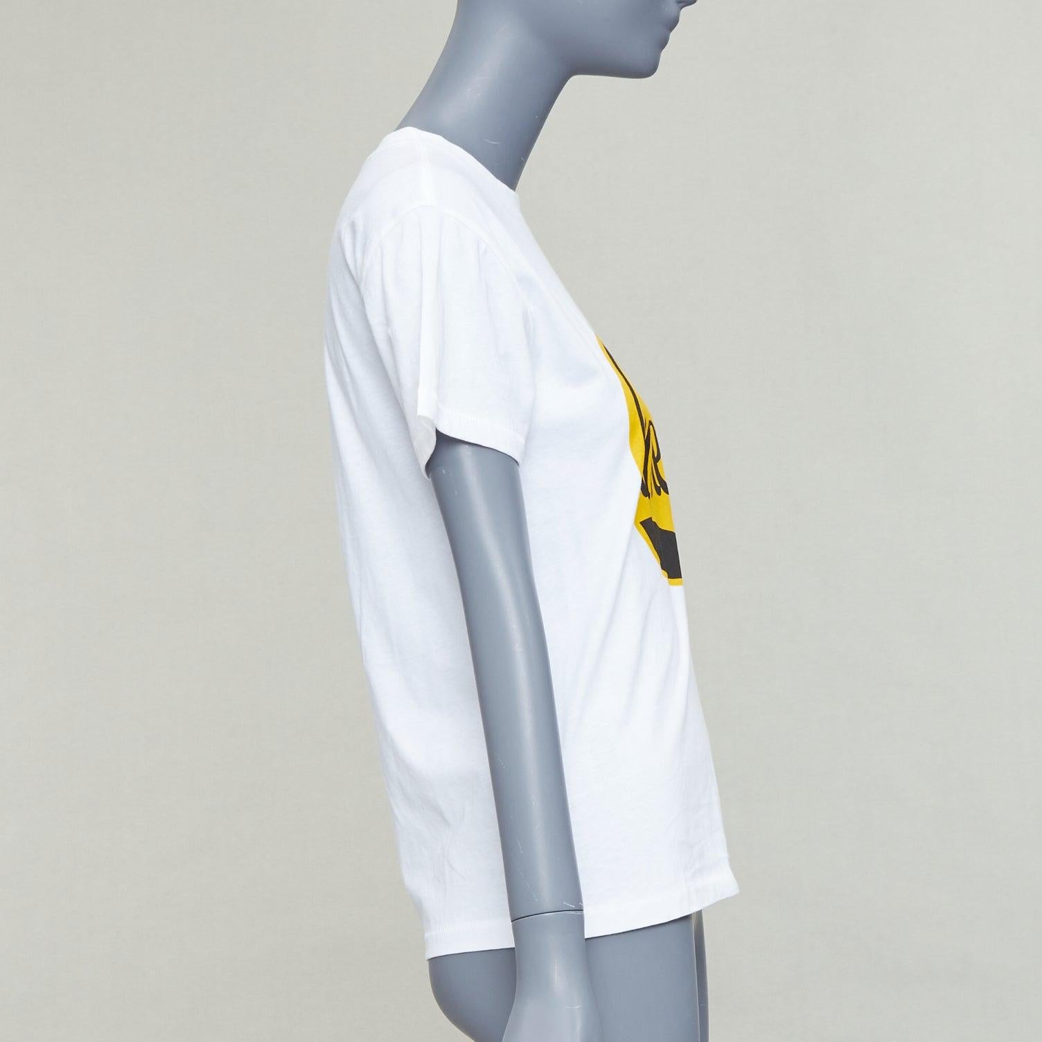 GANNI yellow Honey logo white cotton bee embroidered tshirt XS In Excellent Condition For Sale In Hong Kong, NT