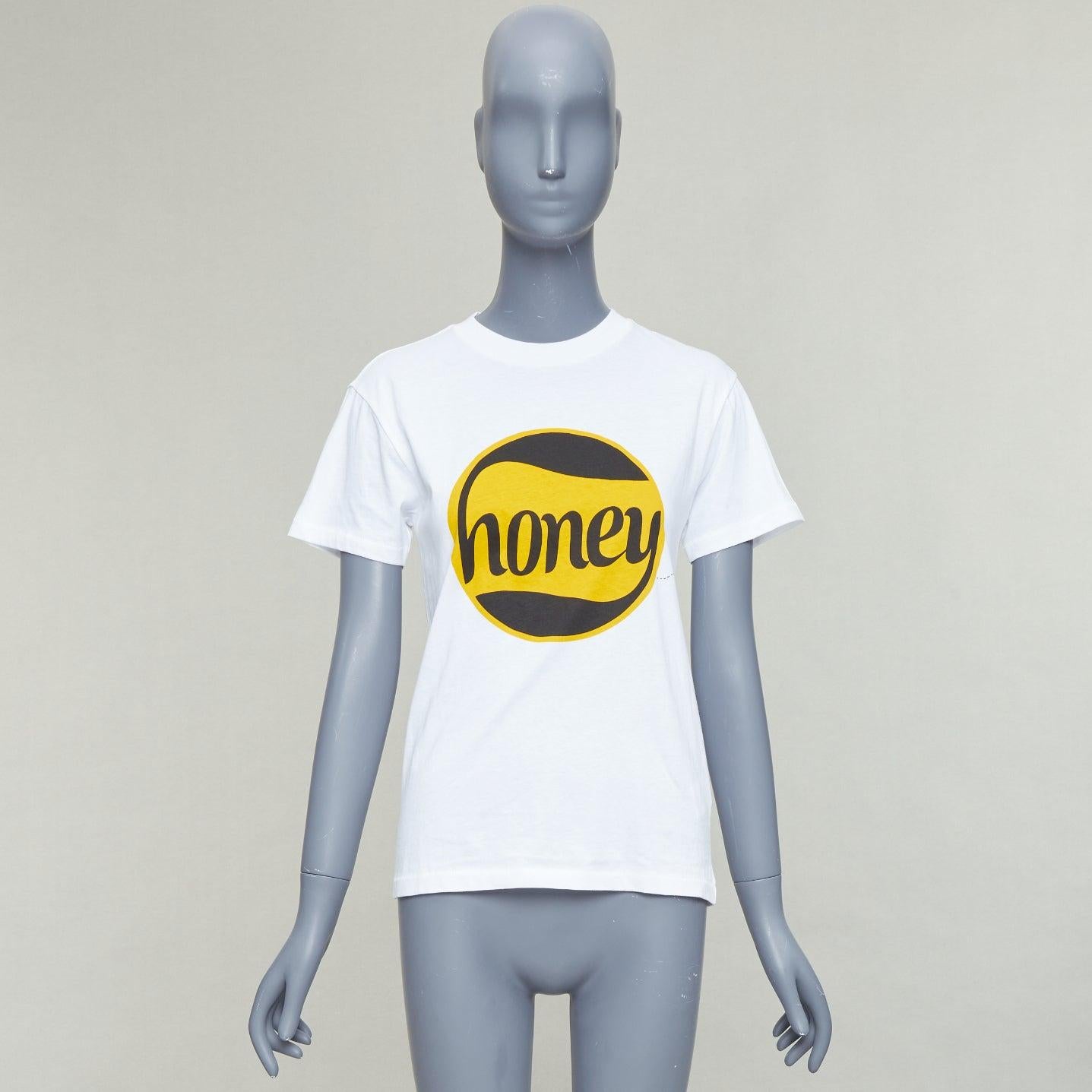 GANNI yellow Honey logo white cotton bee embroidered tshirt XS For Sale 4