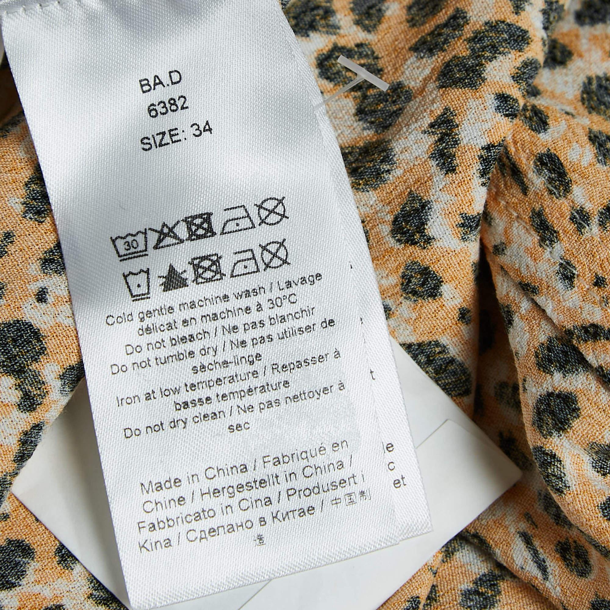 Ganni - Robe midi boutonnée en crêpe jaune imprimé léopard S Pour femmes en vente