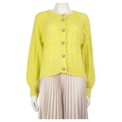 Ganni, cardigan a maglia con bottoni in mohair giallo, taglia M.