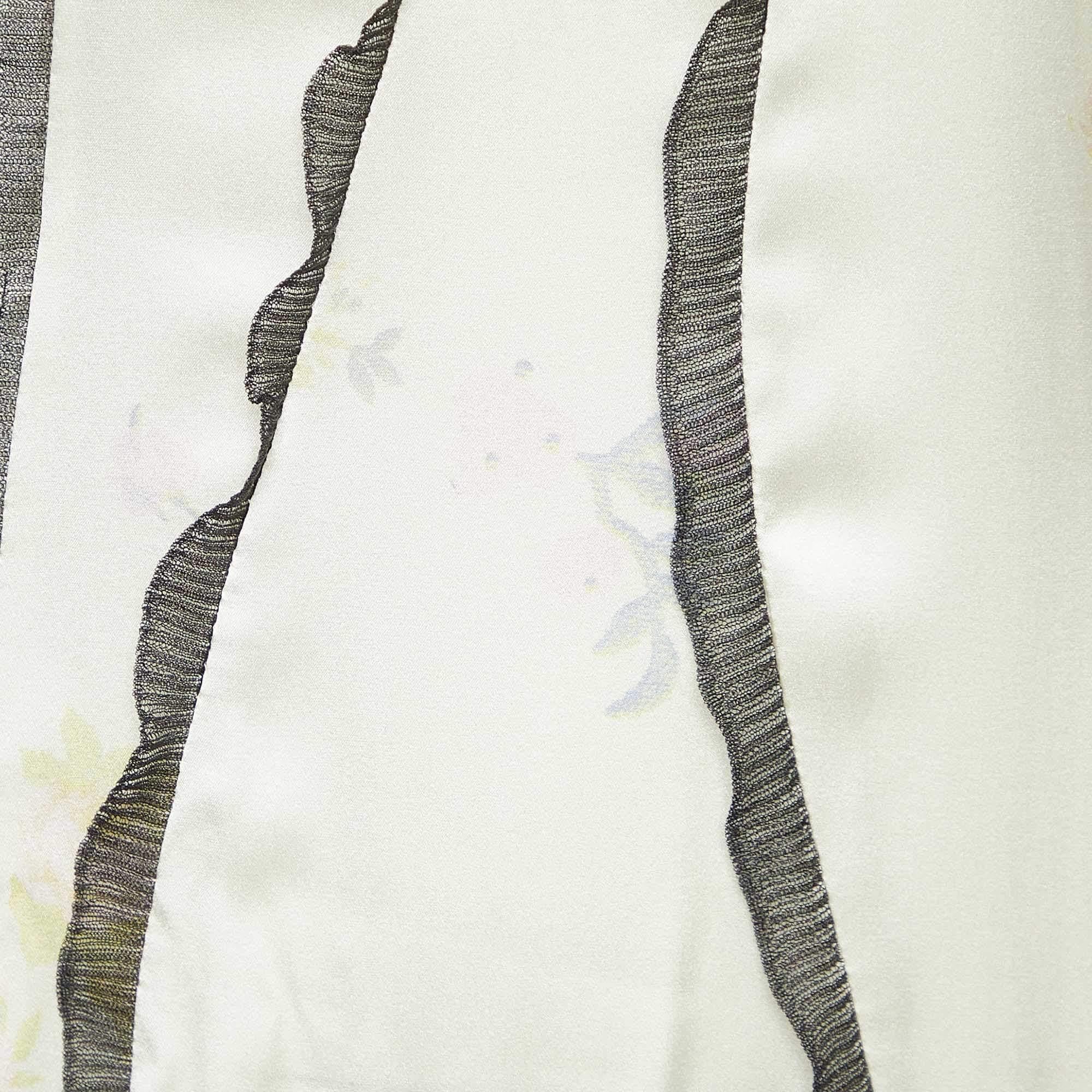 Women's Ganni Yellow Printed Silk Satin Lace Trim Slited Maxi Dress M