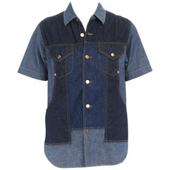 GANRYU COMME DES GARCONS mixed blue patched denim contrast stitch work shirt M