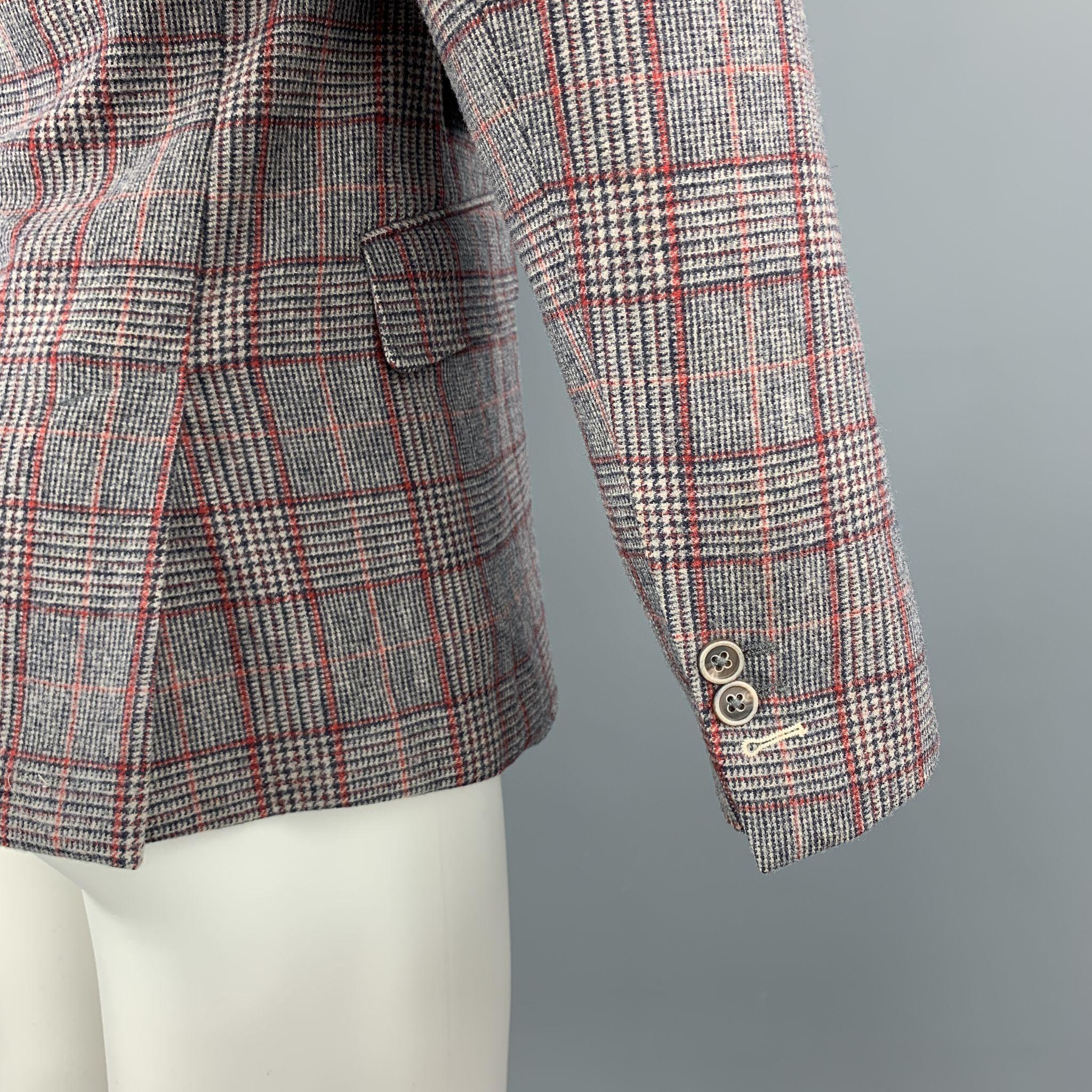 GANT RUGGER Size 38 Gray & Red Plaid Wool / Polyester Notch Lapel Sport Coat In Excellent Condition In San Francisco, CA
