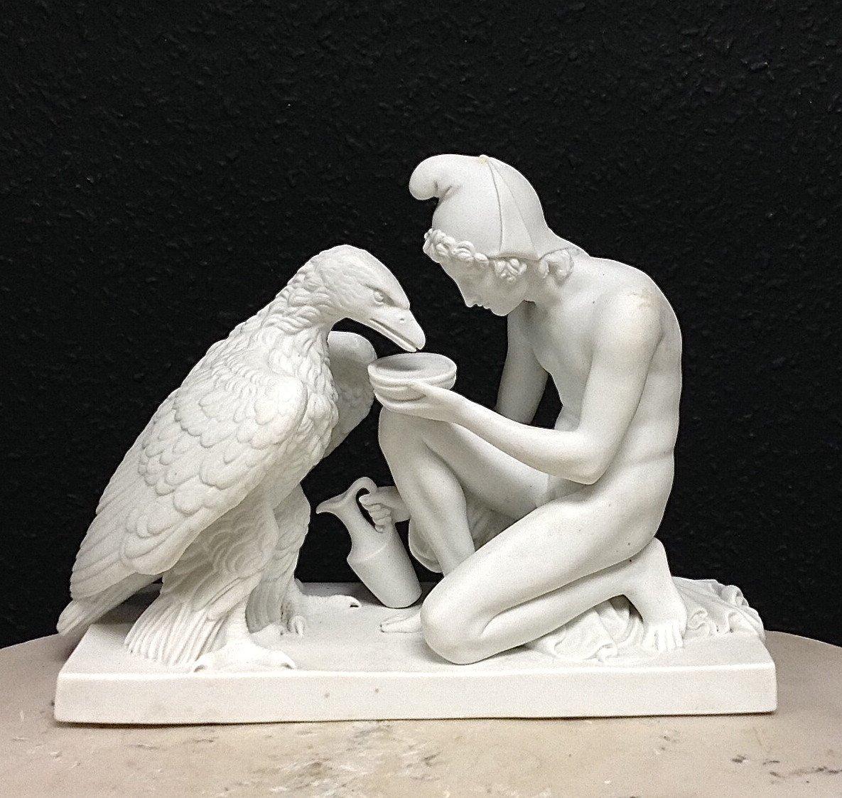 A stunning Ganymede and the eagle marble bust sculpture, 20th century.
Ganymede and Jupitors Eagle, after the antique by Bertel Thorvaldsen, 1817.
His fascinating famous marble sculpture by Thorvaldsen of 1817, reproduced in miniature by