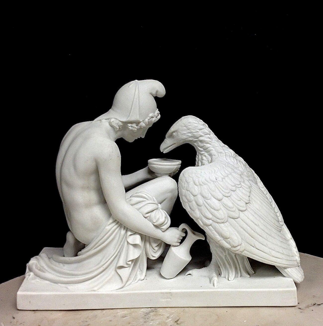 British Ganymede and the Eagle Marble Bust Sculpture, 20th Century