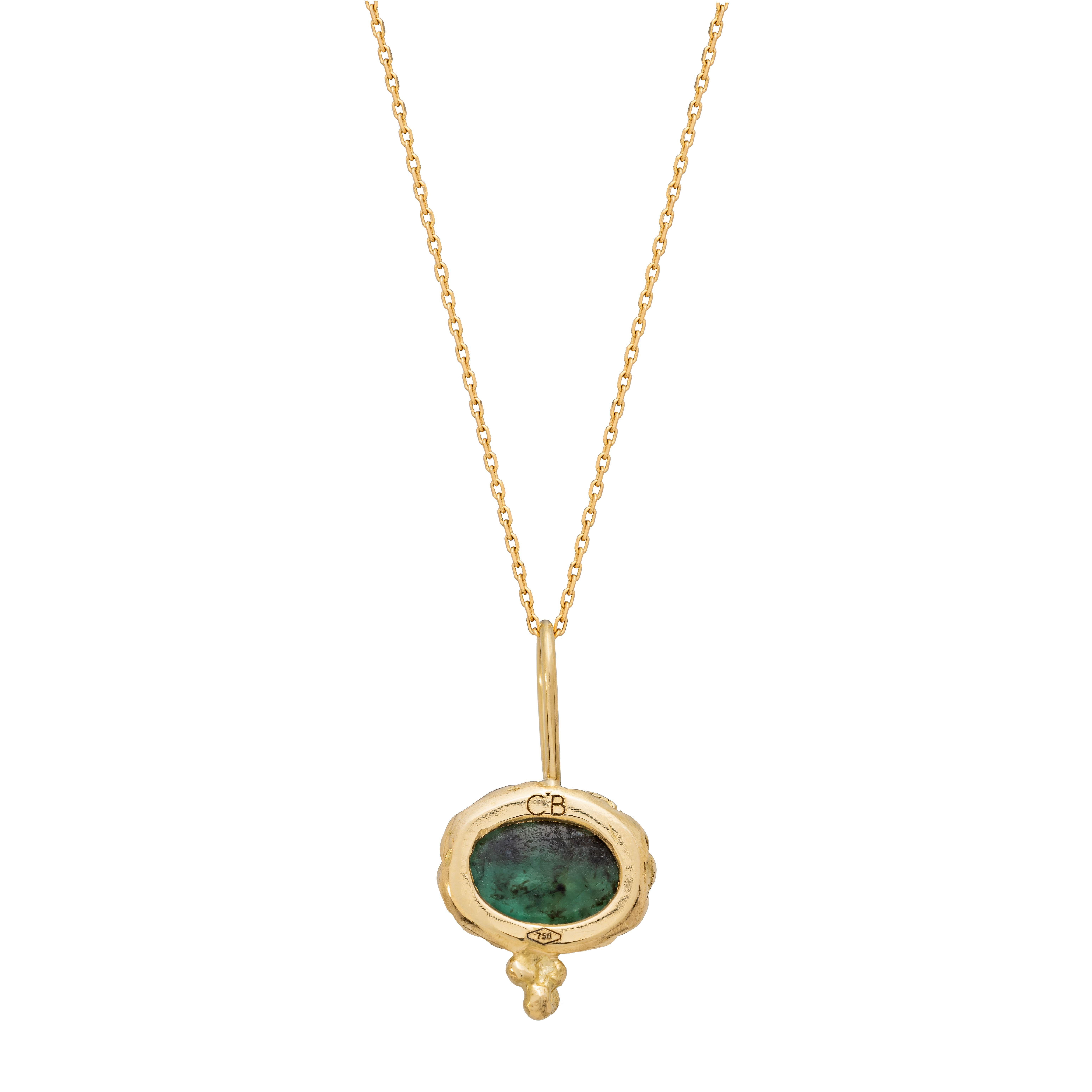 Ganymede Pendant in Agate, 18 Karat Yellow Gold.
The Relic Collection pieces are one off, hand etched pendants. Each stone is individually engraved by hand by artisans which means that every piece is truly one of a kind. These unique relics are then