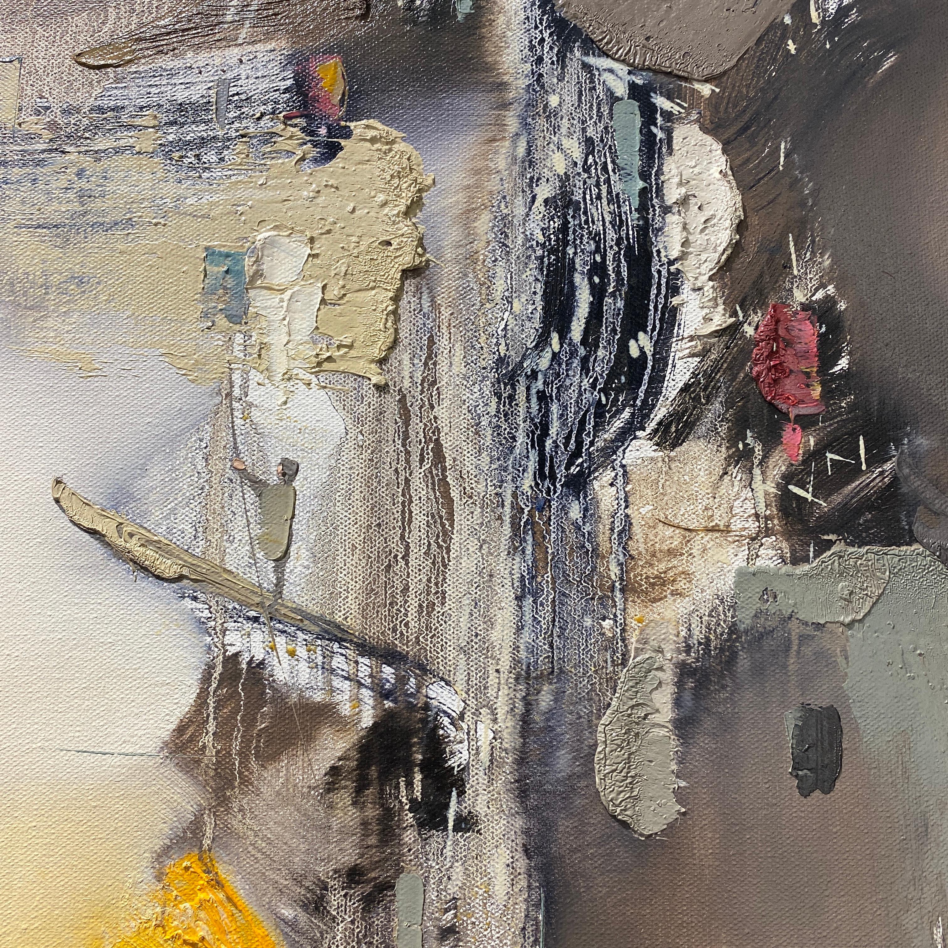 Chinesisches Ölrad, schönes Stadtschiff in China, im zeitgenössischen abstrakten Stil (Beige), Abstract Painting, von Gao Xiao Yun