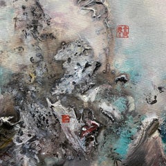 Poetic Chinese Landscape inspired by Calligraphy, abstract and conceptual style