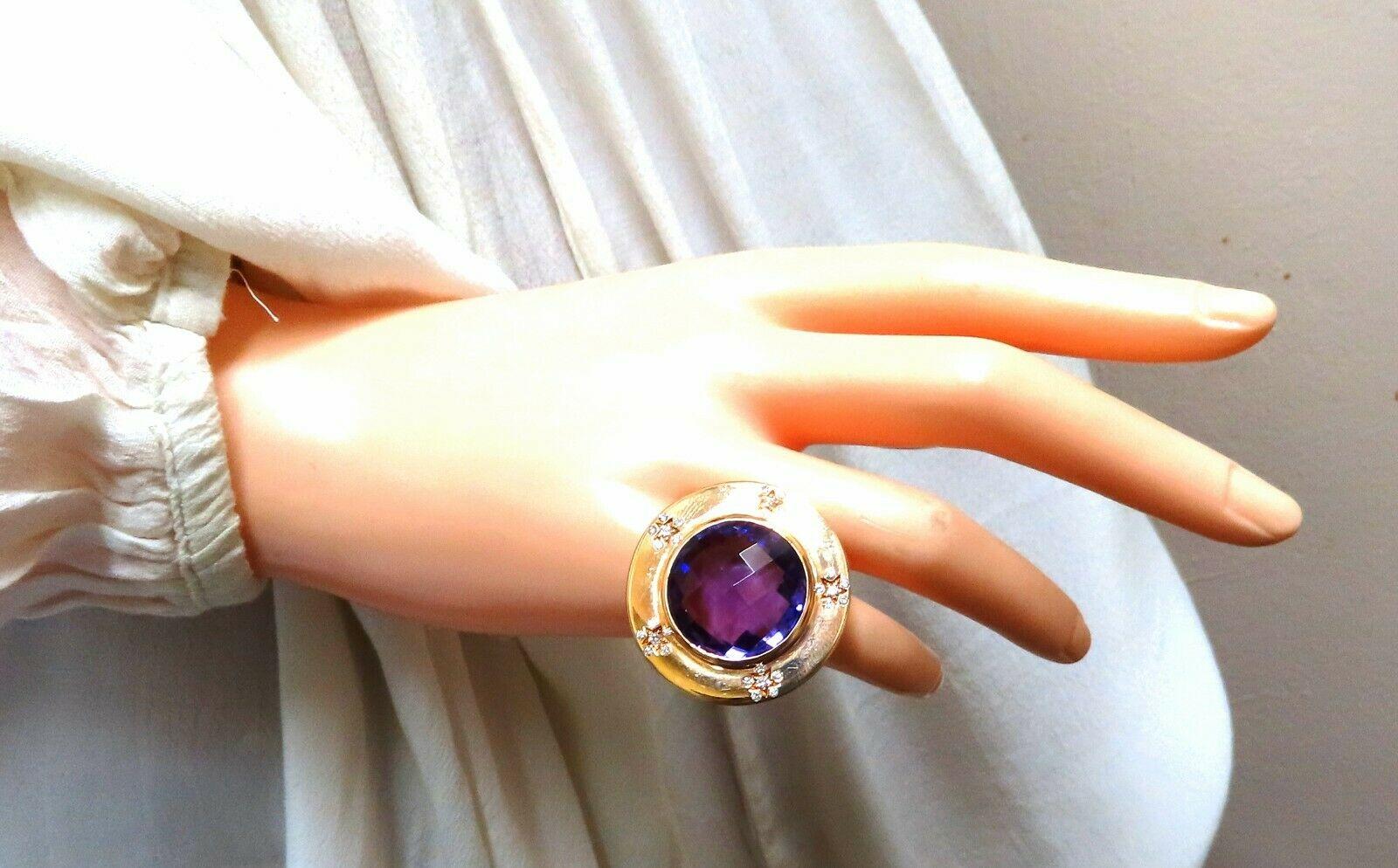 Round Cut Garavelli 17ct Natural Amethyst Diamonds Ring 18kt Italy For Sale