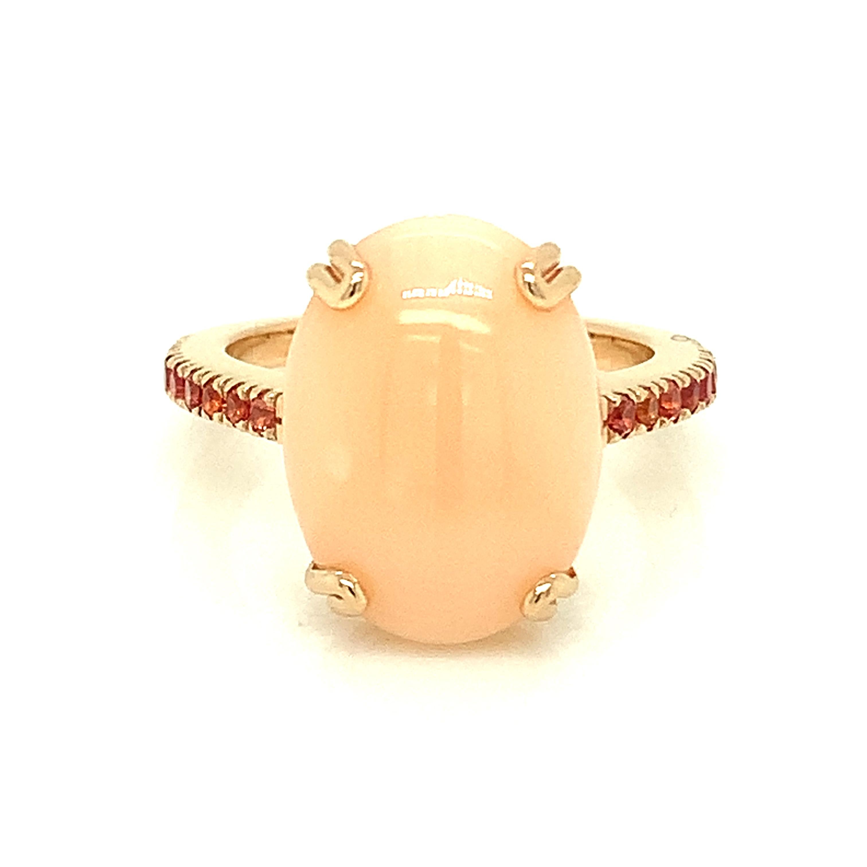 Cabochon Garavelli 18 Karat Pink Gold Pink Opal and Orange Sapphires Ring For Sale