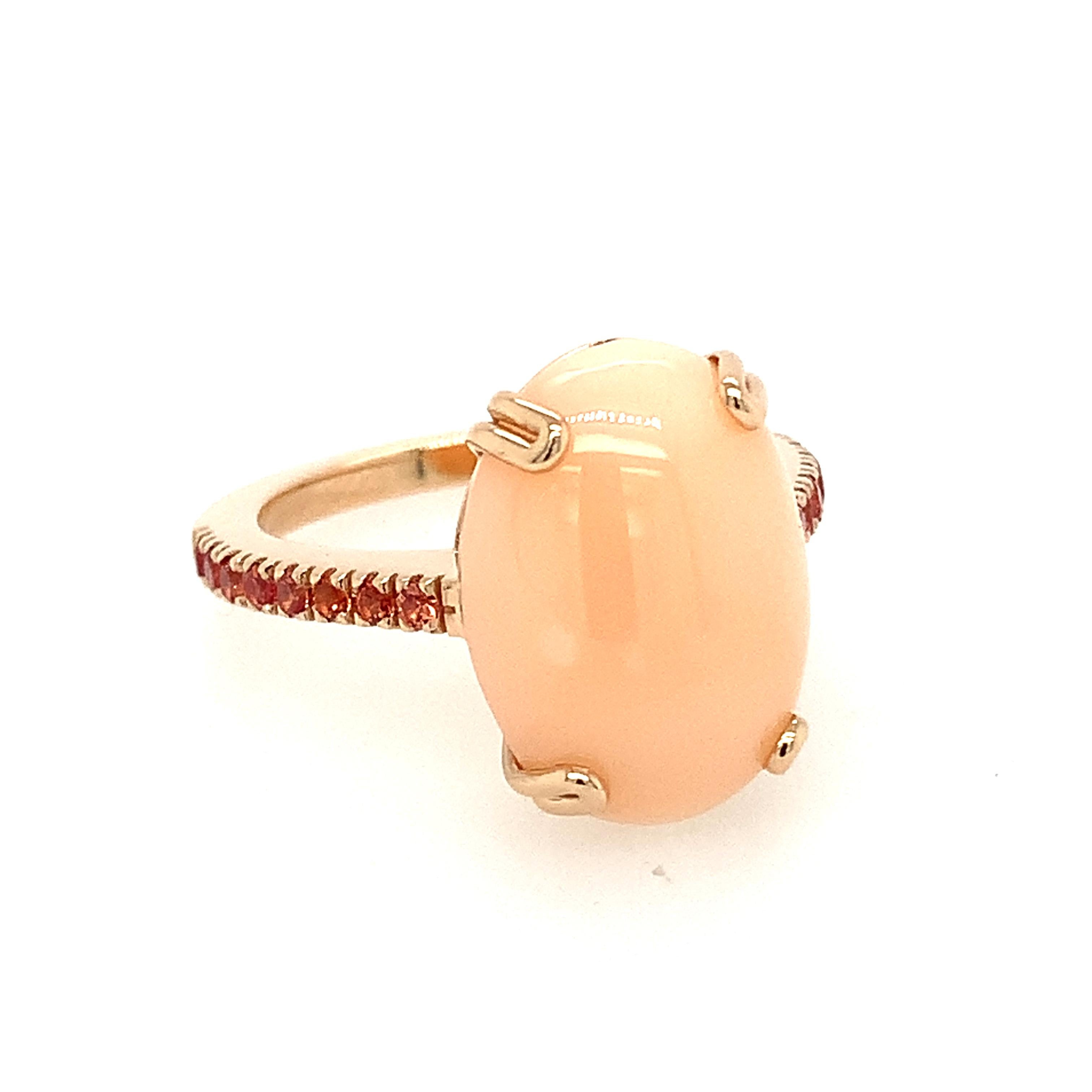 Women's or Men's Garavelli 18 Karat Pink Gold Pink Opal and Orange Sapphires Ring For Sale