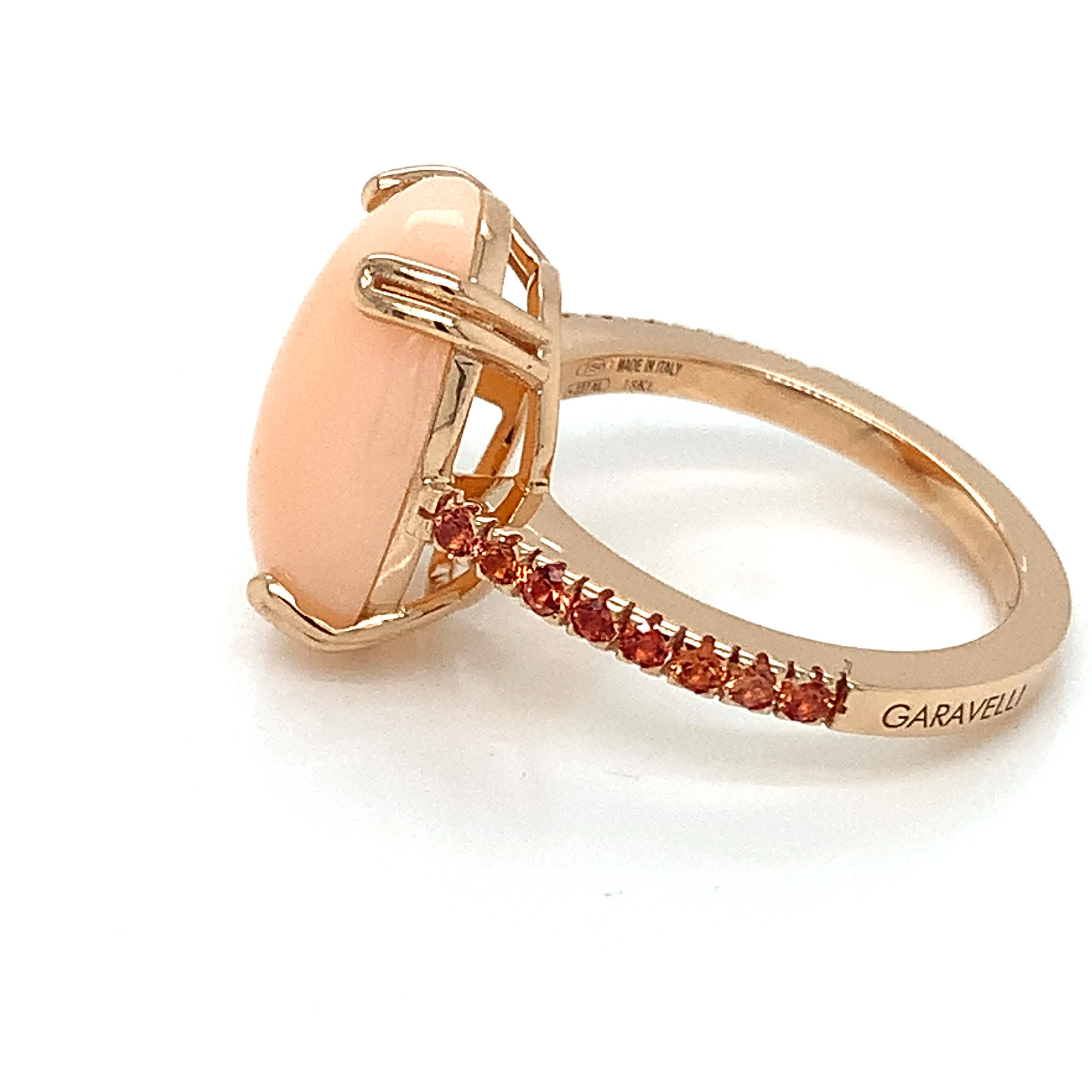 Garavelli 18 Karat Pink Gold Pink Opal and Orange Sapphires Ring For Sale 1