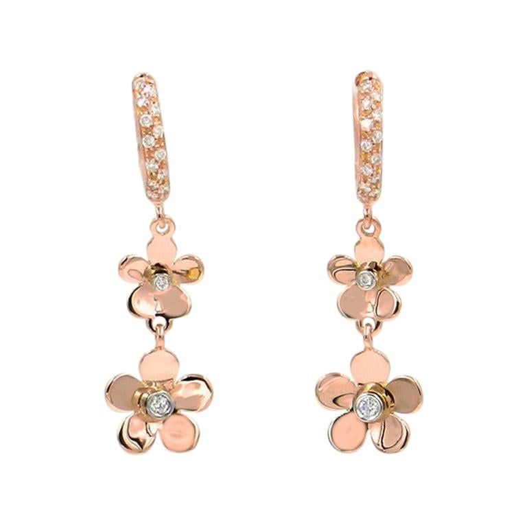 Garavelli Boucles d'oreilles fleur en or rose 18 carats avec fleurs en vente