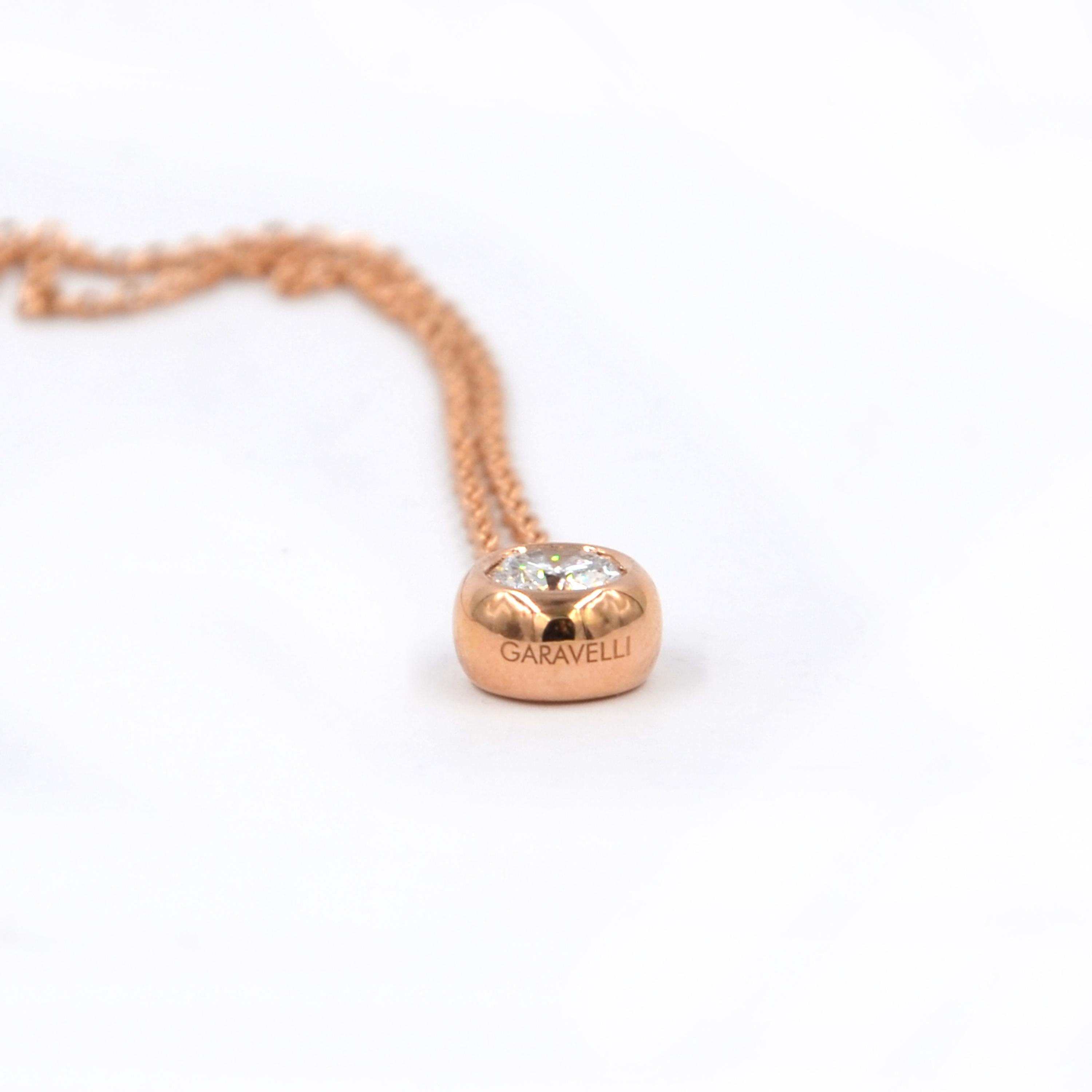 Round Cut Garavelli 18 Karat Rose Gold Diamond Giotto Pendant