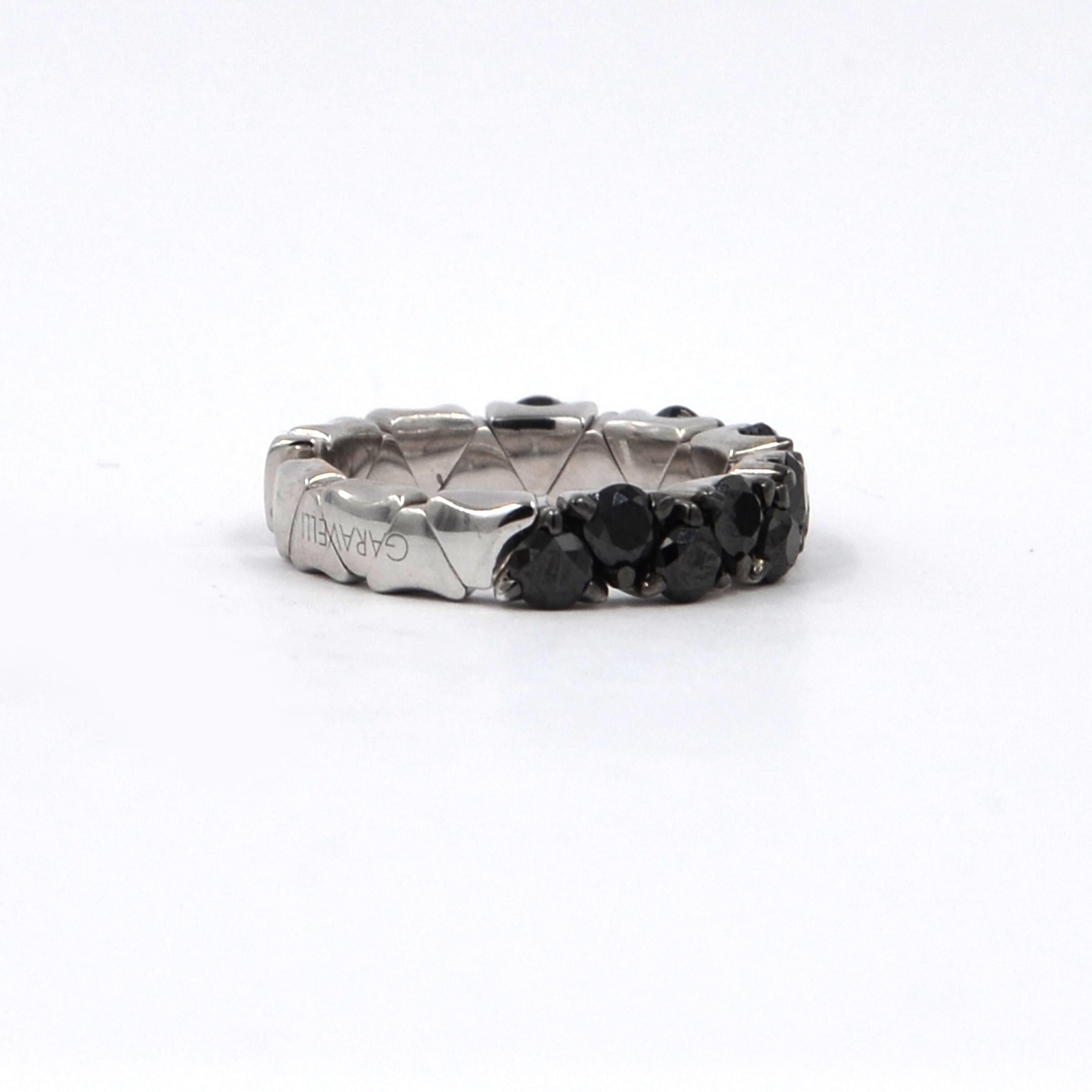 Round Cut Garavelli 18 Karat White Gold Black Diamonds Coil Ring
