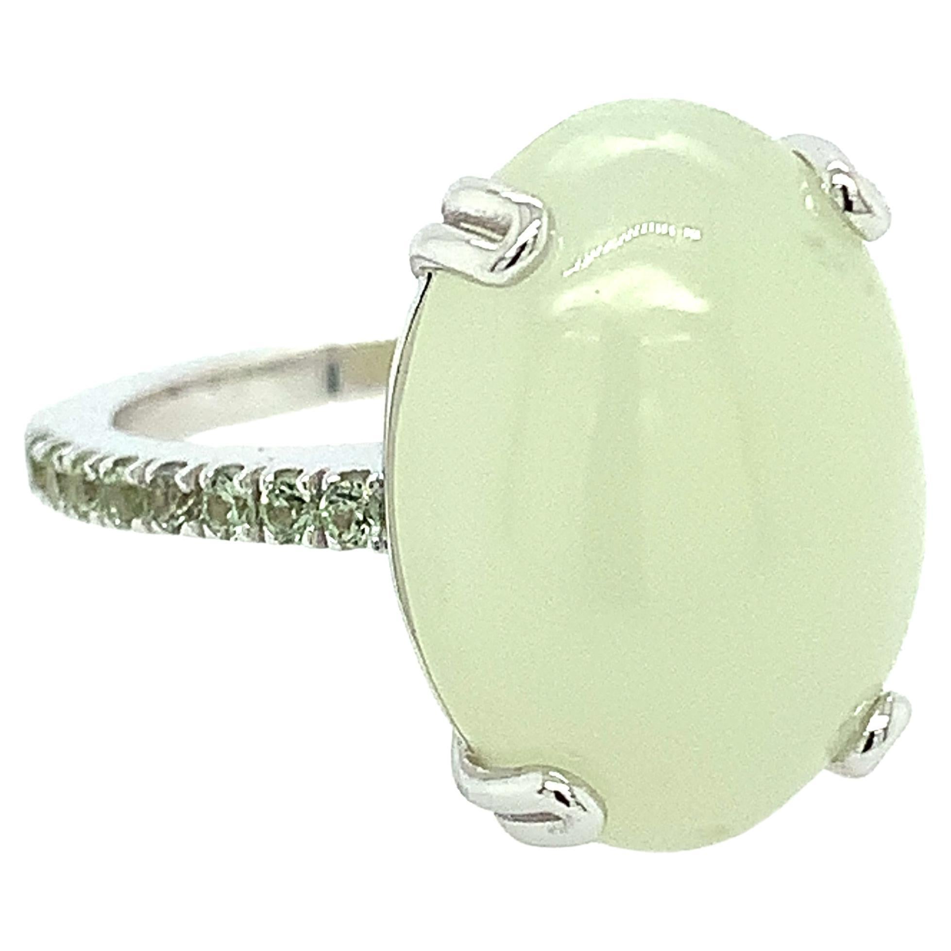 Garavelli 18 Karat White Gold Chalcedony and Green Sapphires Ring For Sale