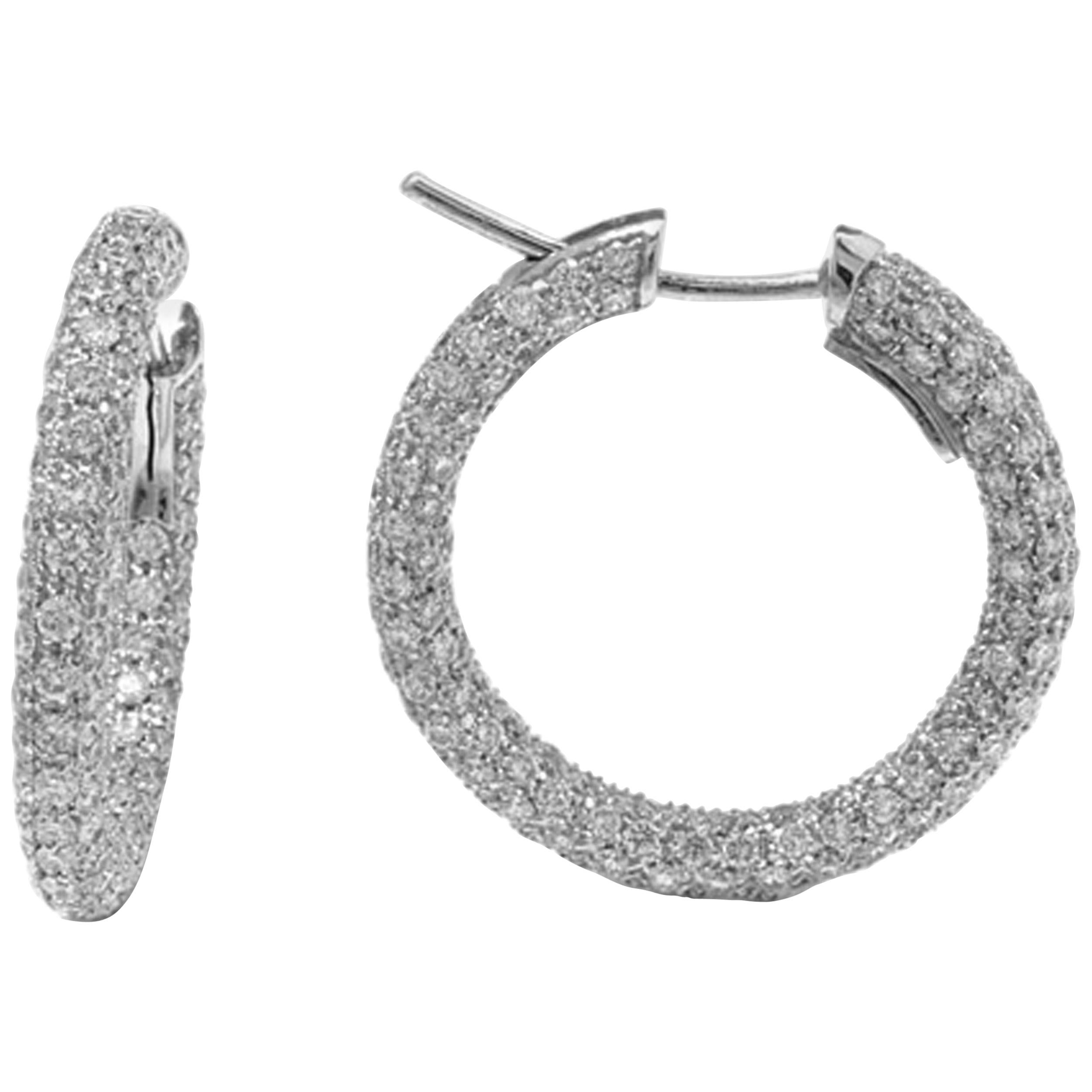 Garavelli 18 Karat White Gold Diamond Eternity Hoop Earrings