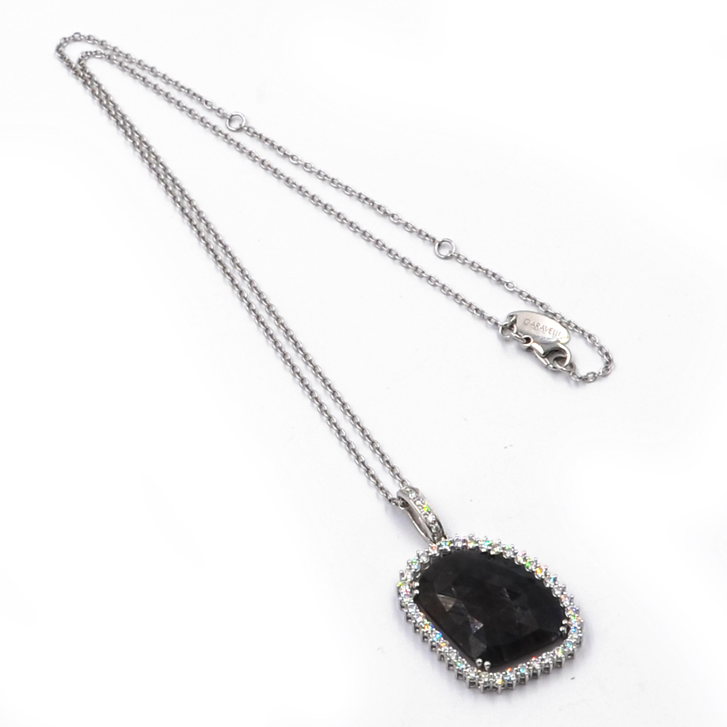 Round Cut Garavelli 18 Karat White Gold Massive Sapphire and Diamonds Pendant Necklace