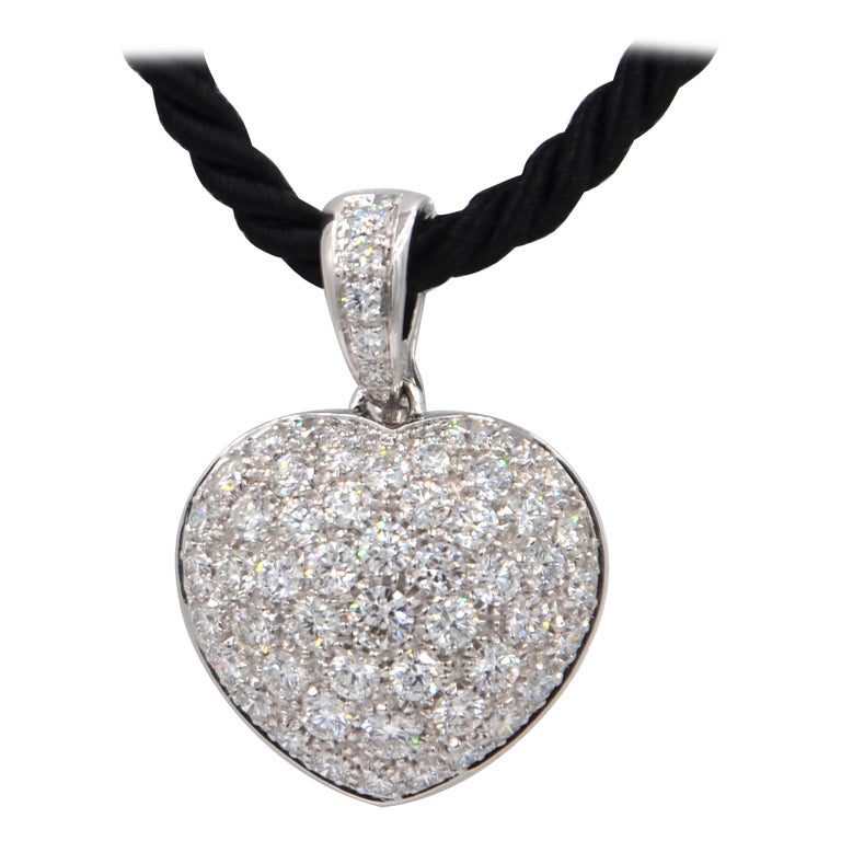 Garavelli 18 Karat White Gold Pavè Diamond Puffed Heart Pendant at