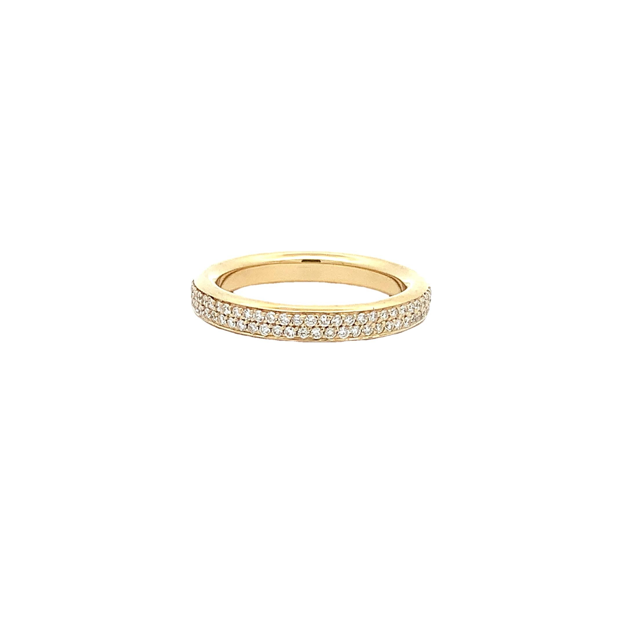 18KT White Gold White Diamonds Eternity Band  RING
Yellow gold ring with two rows of  incredible set white diamonds.
 Ring size EU 54   US 6.75
18KT GOLD  :GR 3.6
WHITE DIAMONDS ct : 0.60
Made in Italy
It’s a perfect stackable ring that can be used
