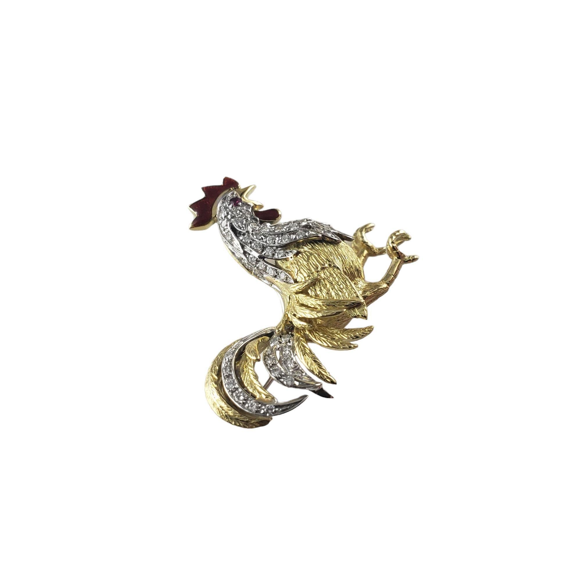 Garavelli Hahn-Brosche/Pin #15008 aus 18 Karat Gelbgold und Diamanten (Brillantschliff) im Angebot
