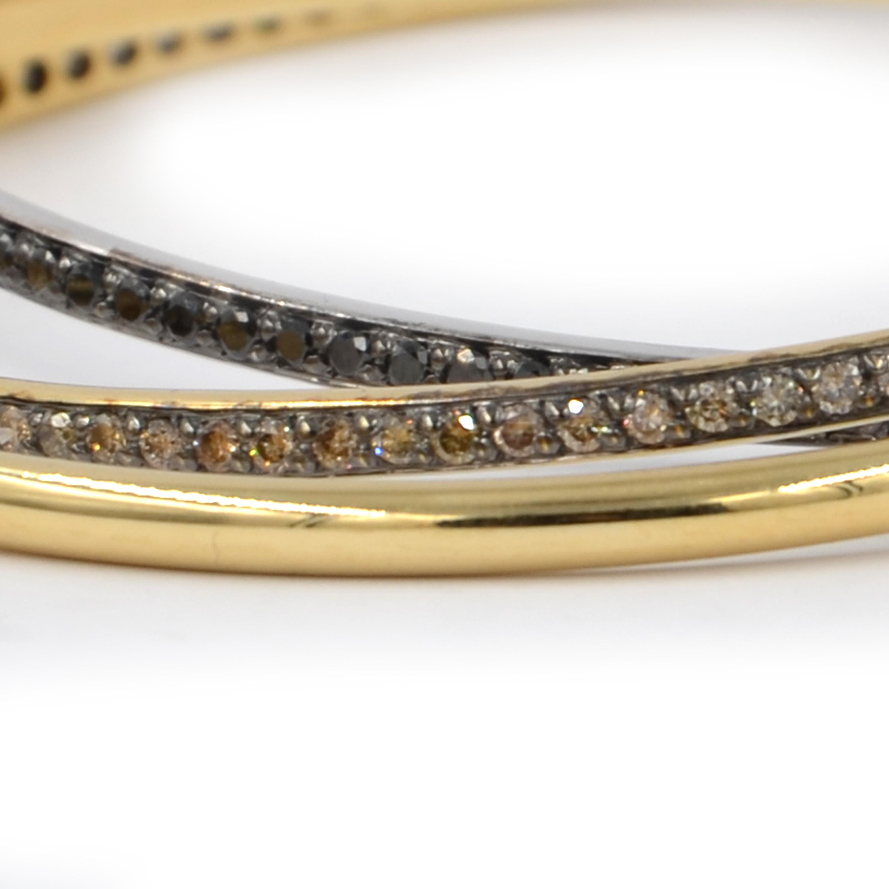 Garavelli Bracelet jonc à volutes en or jaune 18 carats et diamants noirs et bruns Pour femmes en vente