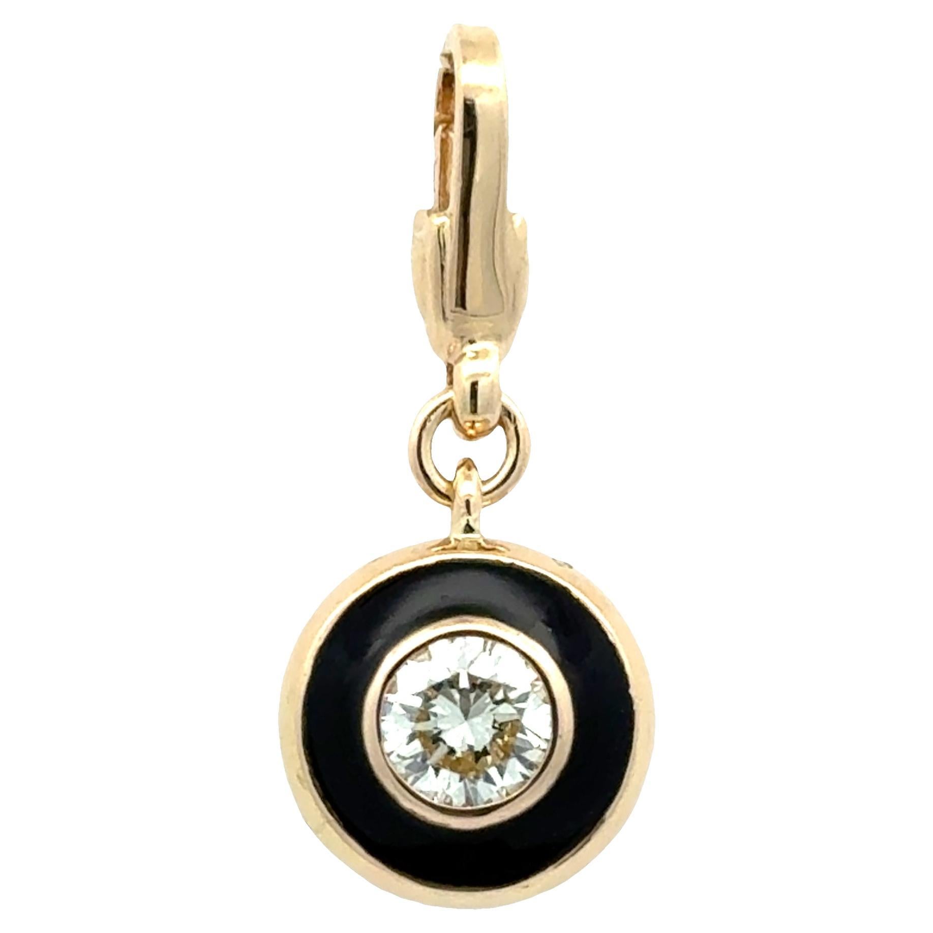 Garavelli Pendentif breloque Giotto en or jaune 18 carats émail noir + diamant blanc