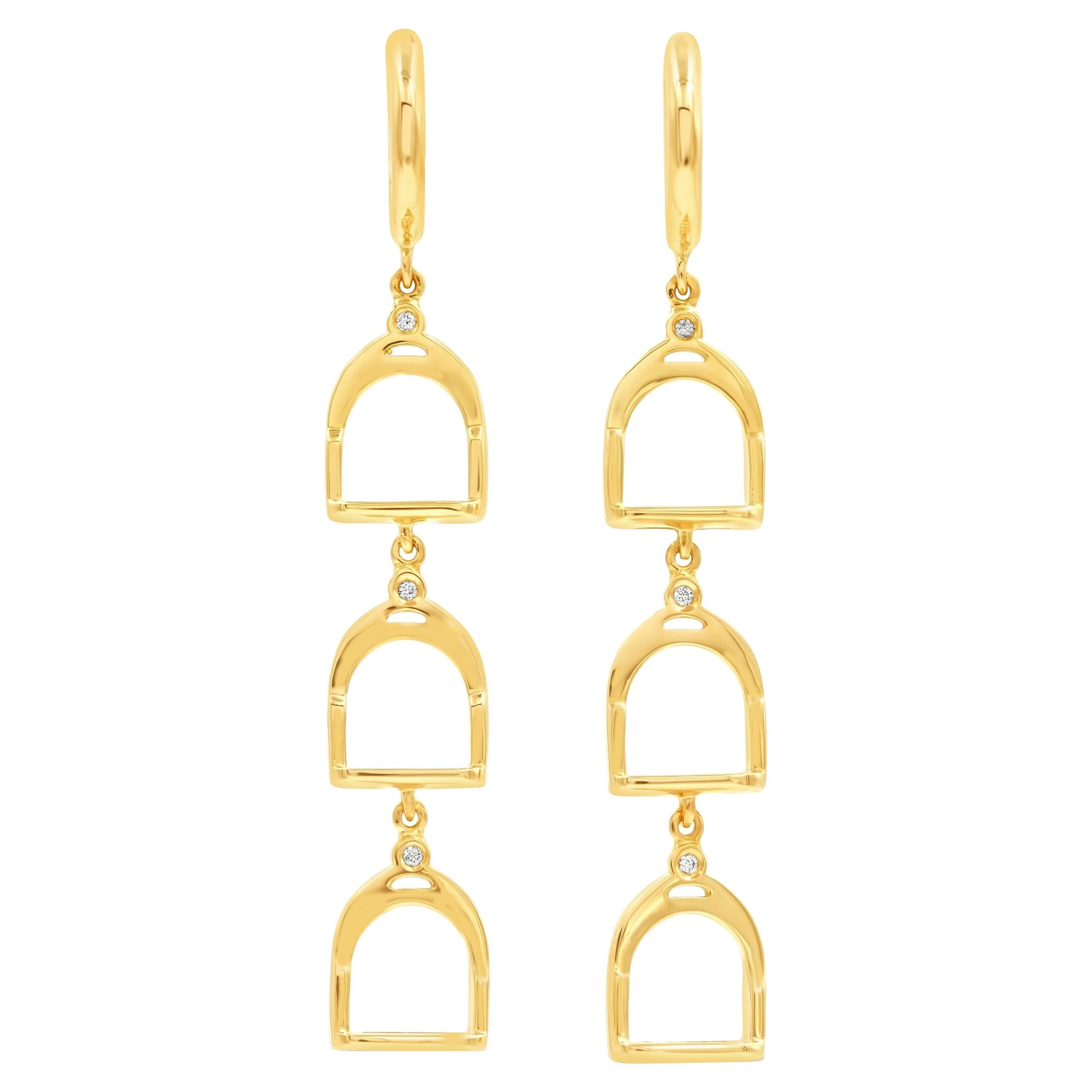 Garavelli Boucles d'oreilles pendantes en or jaune 18 carats avec diamants bruns de la collection Stirrups