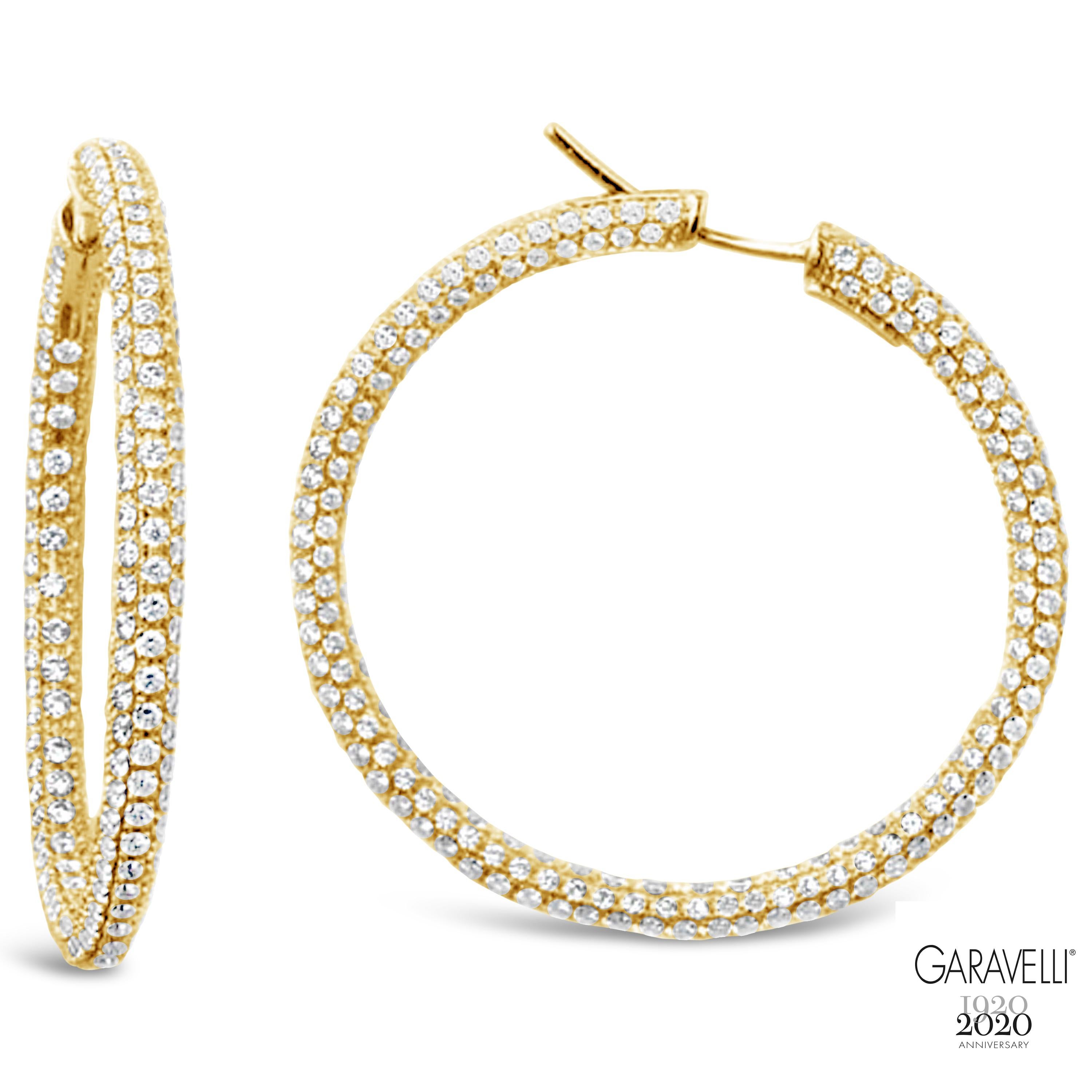 Garavelli 18 Karat Yellow Gold Diamond Eternity Hoop Earrings For Sale 4