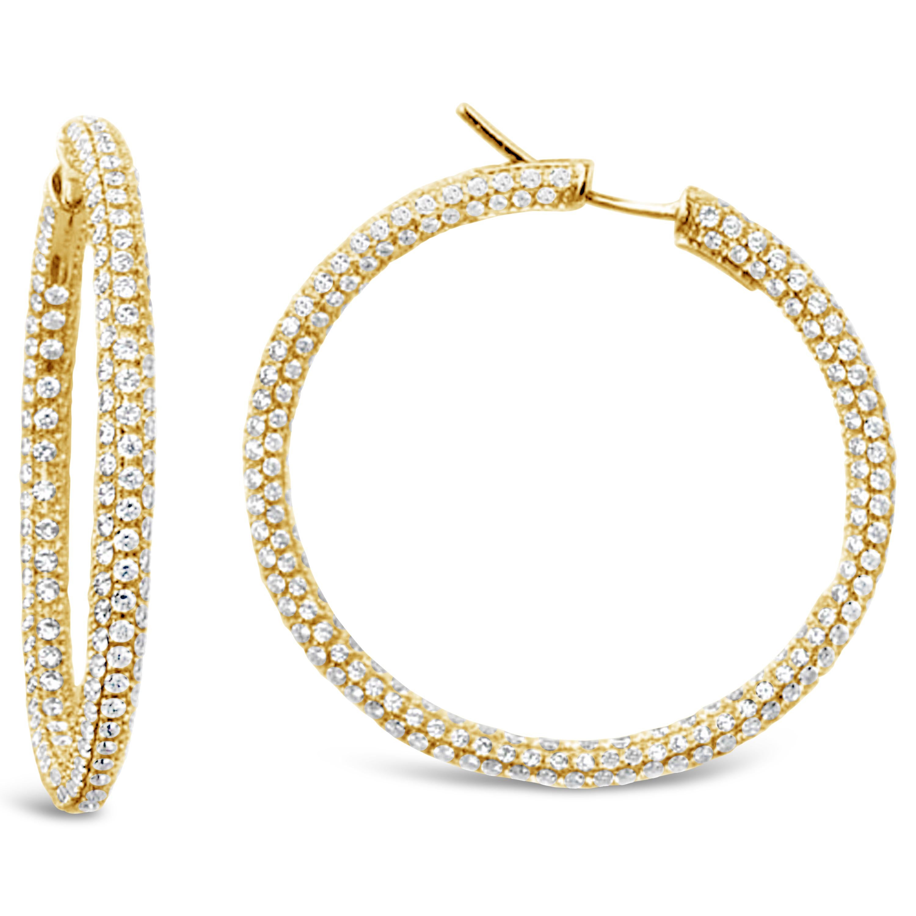 Garavelli 18 Karat Yellow Gold Diamond Eternity Hoop Earrings For Sale 5
