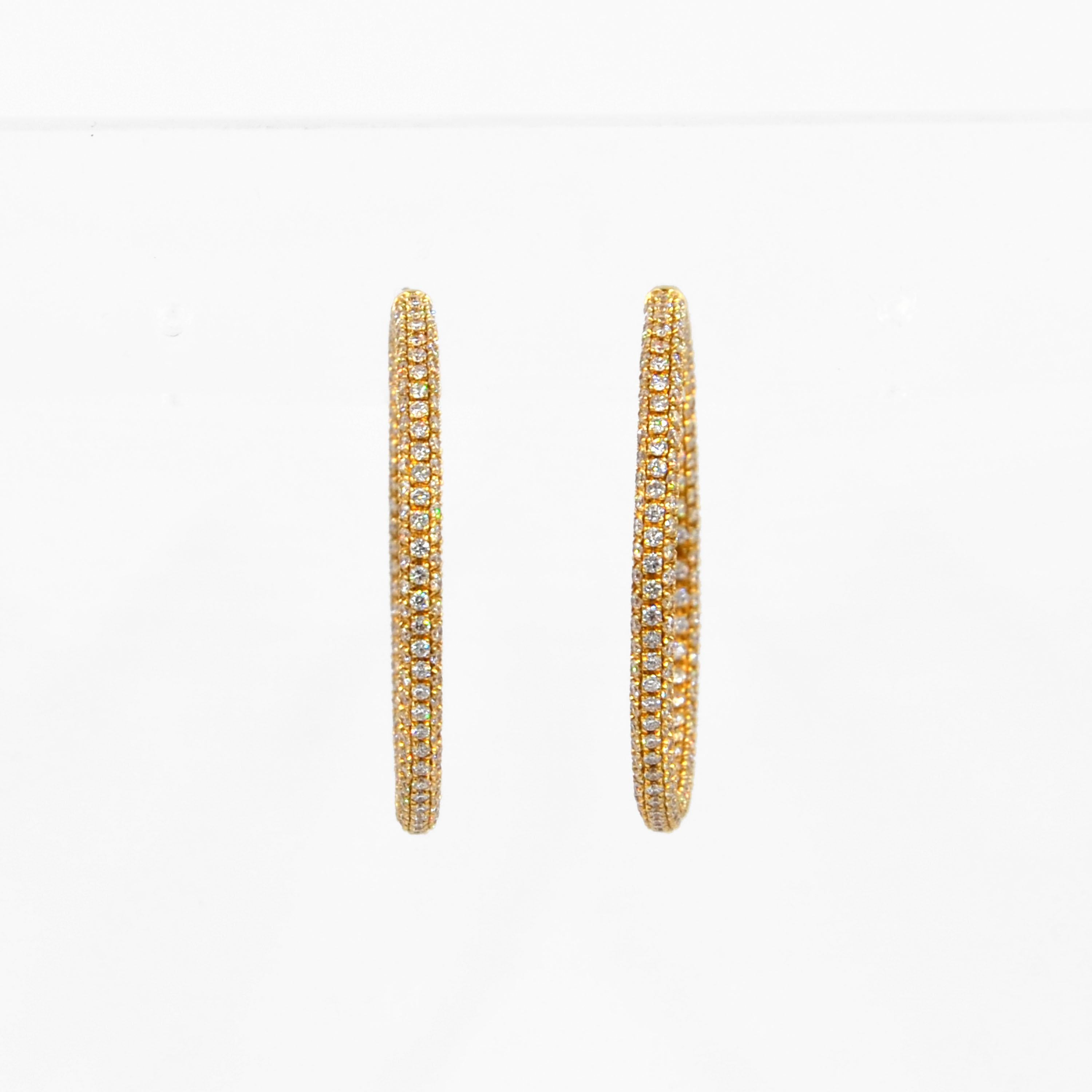 Contemporary Garavelli 18 Karat Yellow Gold Diamond Eternity Hoop Earrings For Sale