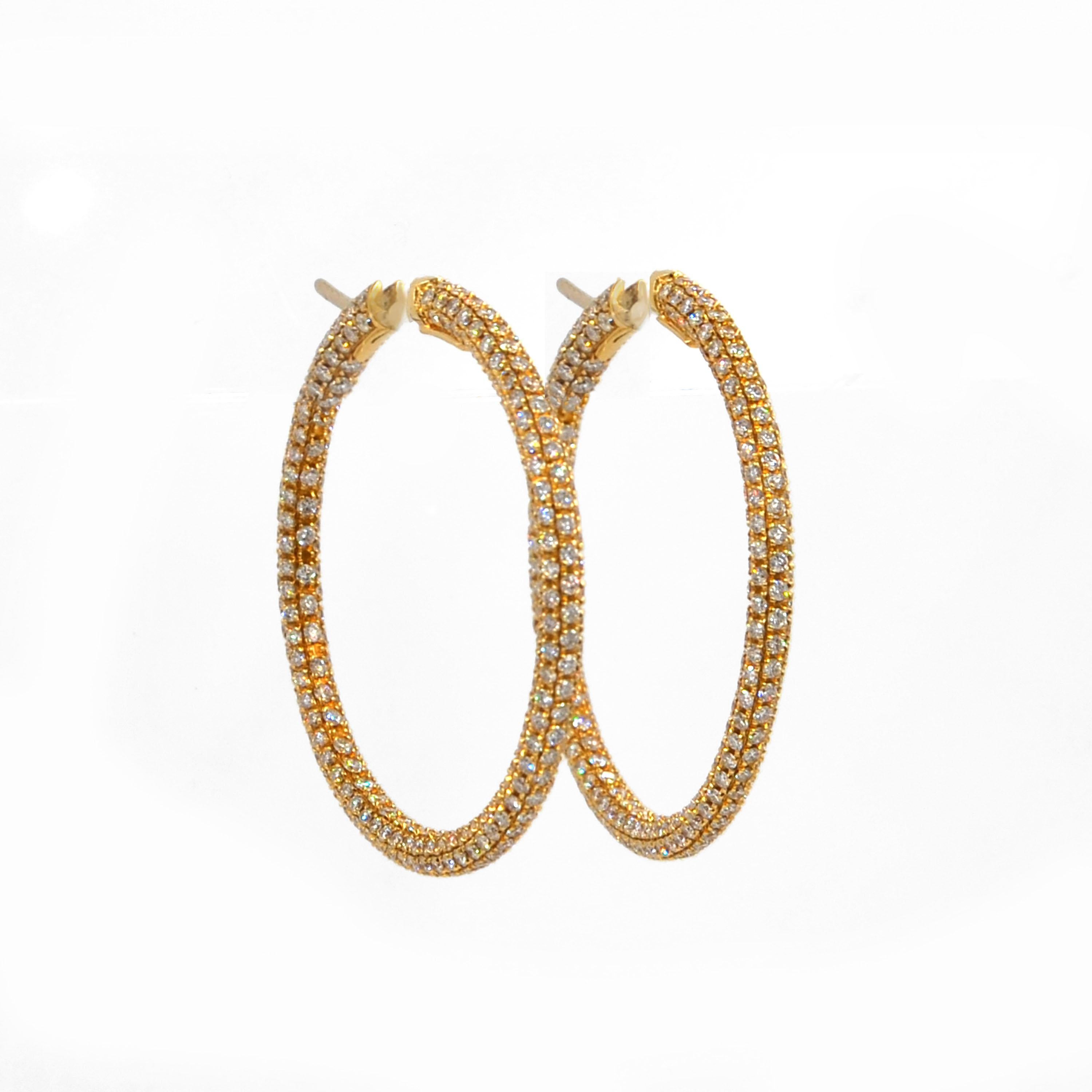 Garavelli 18 Karat Yellow Gold Diamond Eternity Hoop Earrings For Sale 1