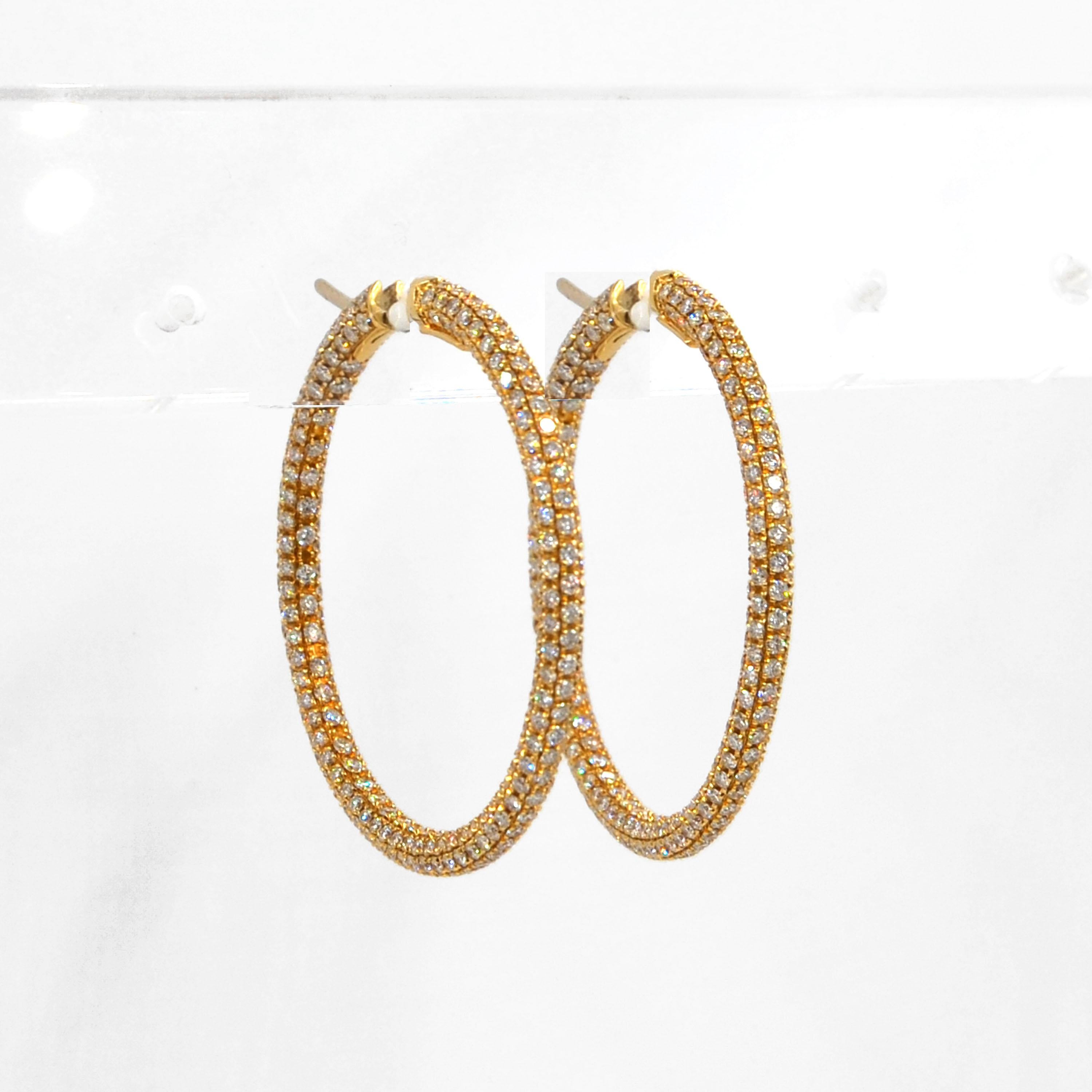 Garavelli 18 Karat Yellow Gold Diamond Eternity Hoop Earrings For Sale 1