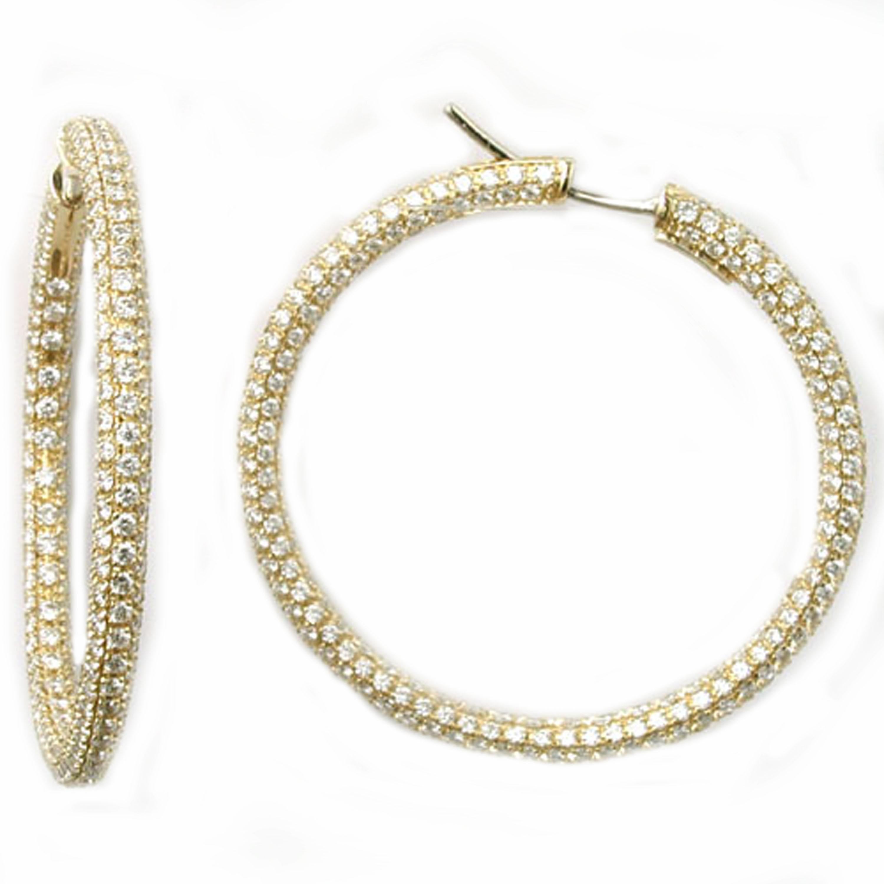 Garavelli 18 Karat Yellow Gold Diamond Eternity Hoop Earrings For Sale 2