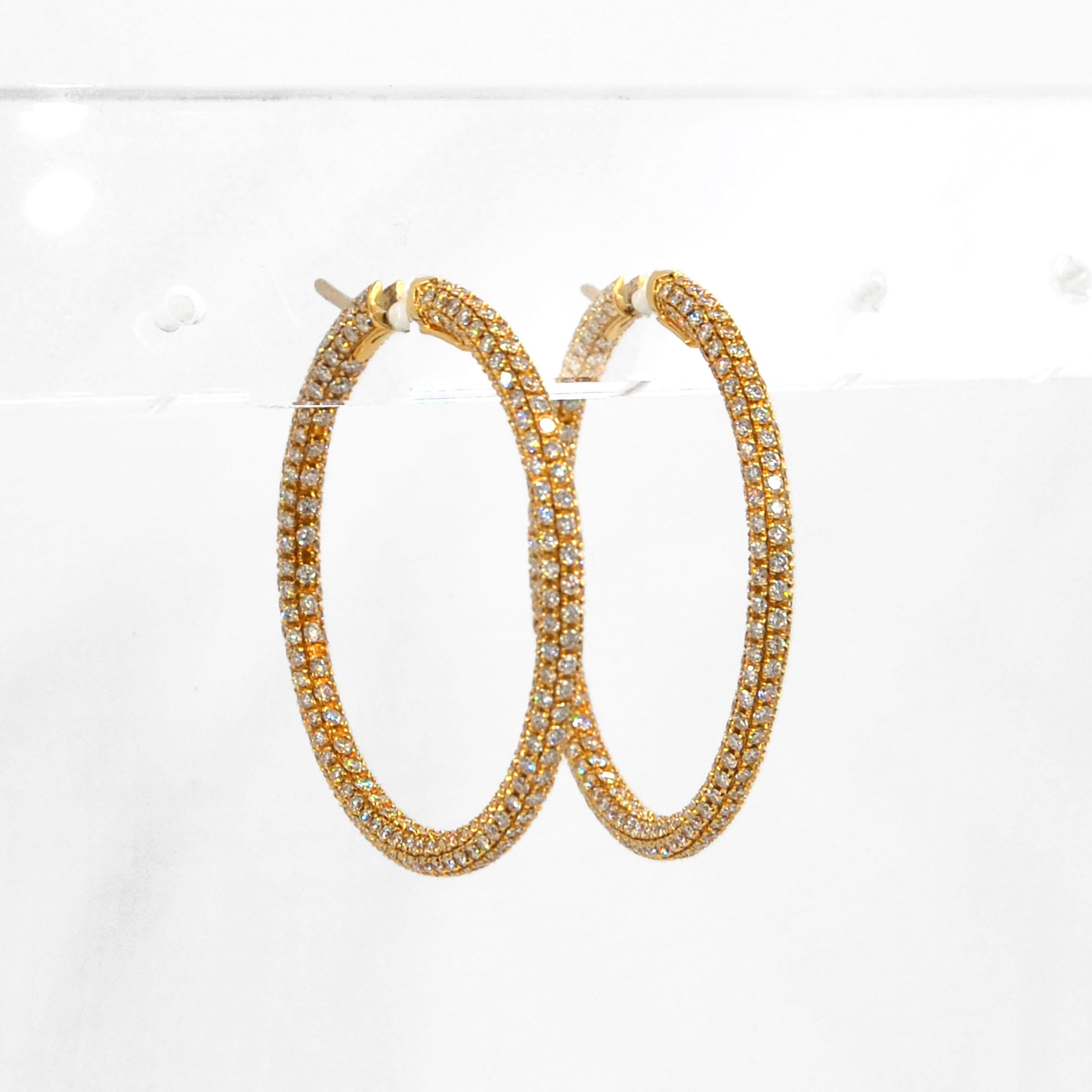 Garavelli 18 Karat Yellow Gold Diamond Eternity Hoop Earrings For Sale 3