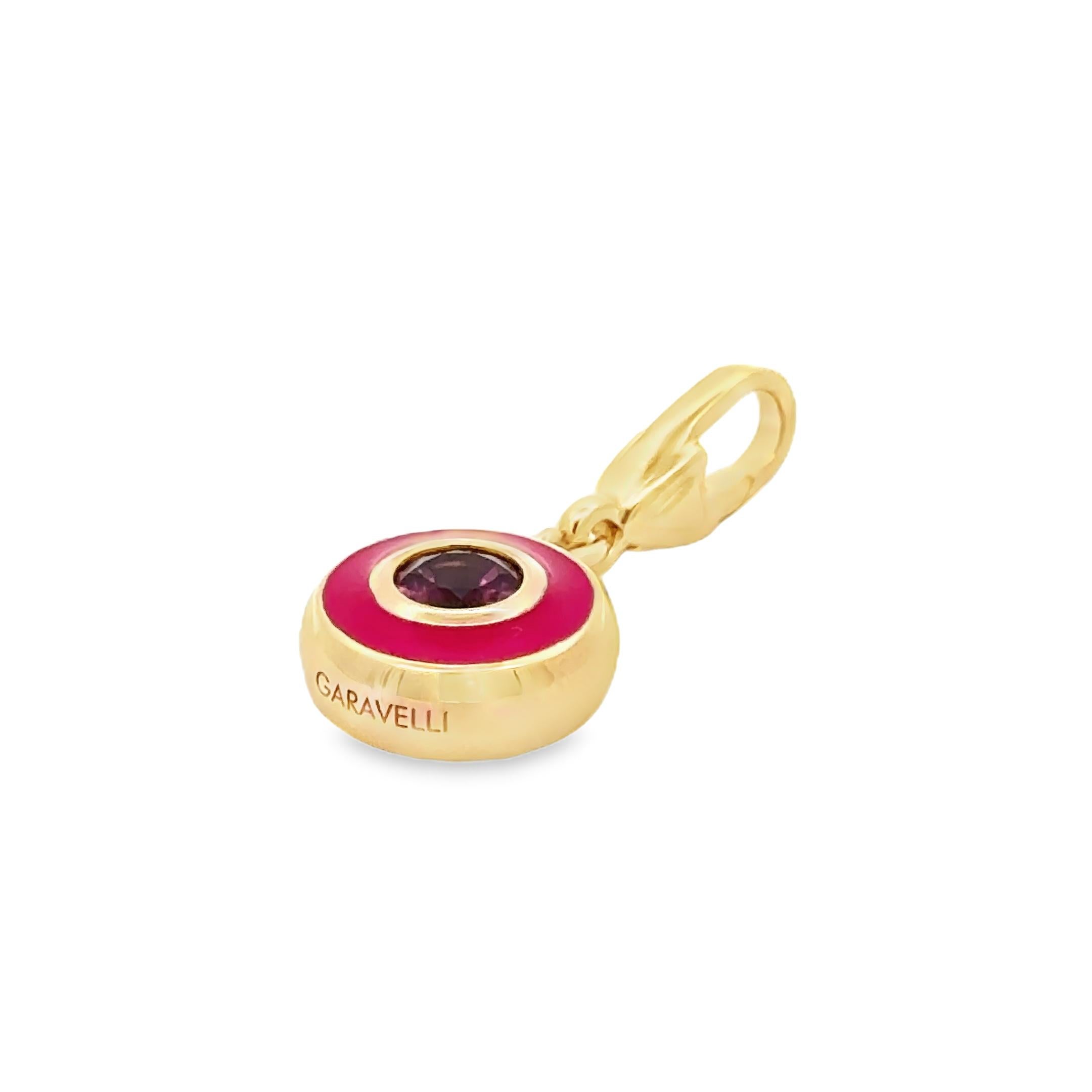 Garavelli 18 Karat Gelbgold Fucsia Emaille + Rodolith Giotto Charm-Anhänger (Zeitgenössisch) im Angebot