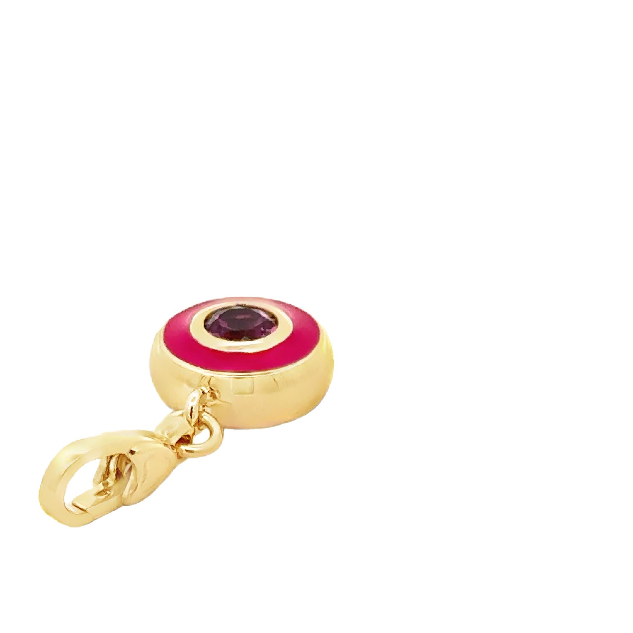 Garavelli 18 Karat Gelbgold Fucsia Emaille + Rodolith Giotto Charm-Anhänger im Zustand „Neu“ im Angebot in Valenza, IT