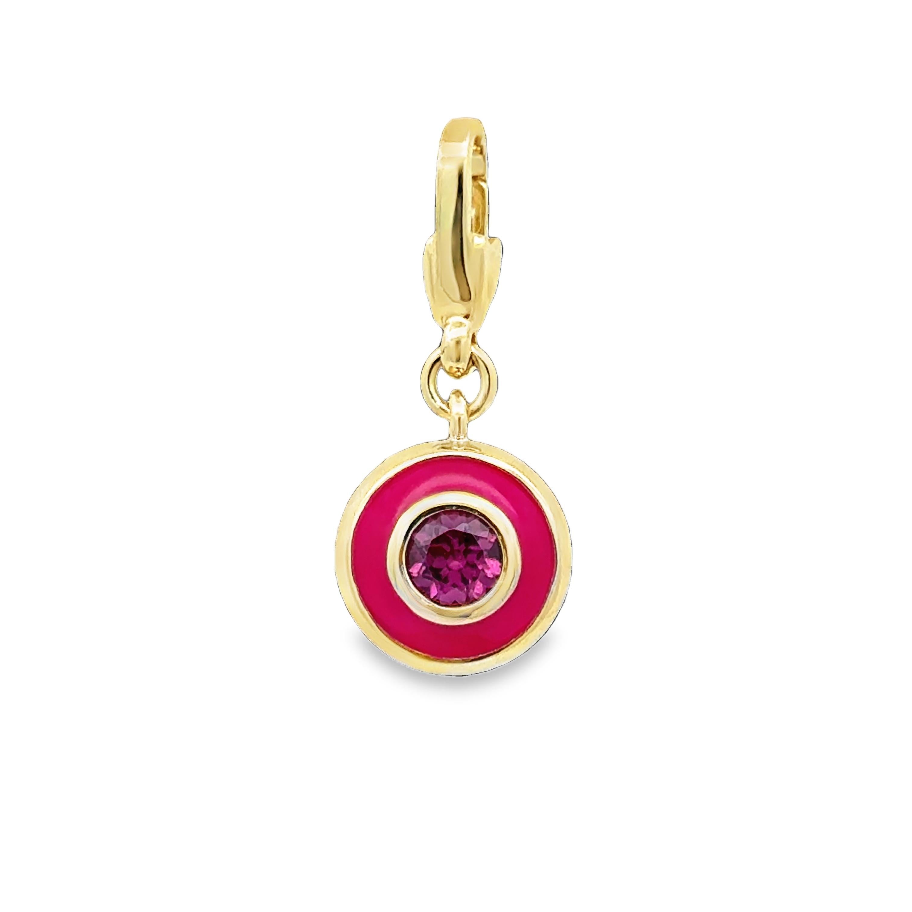 Garavelli 18 Karat Gelbgold Fucsia Emaille + Rodolith Giotto Charm-Anhänger im Angebot 2