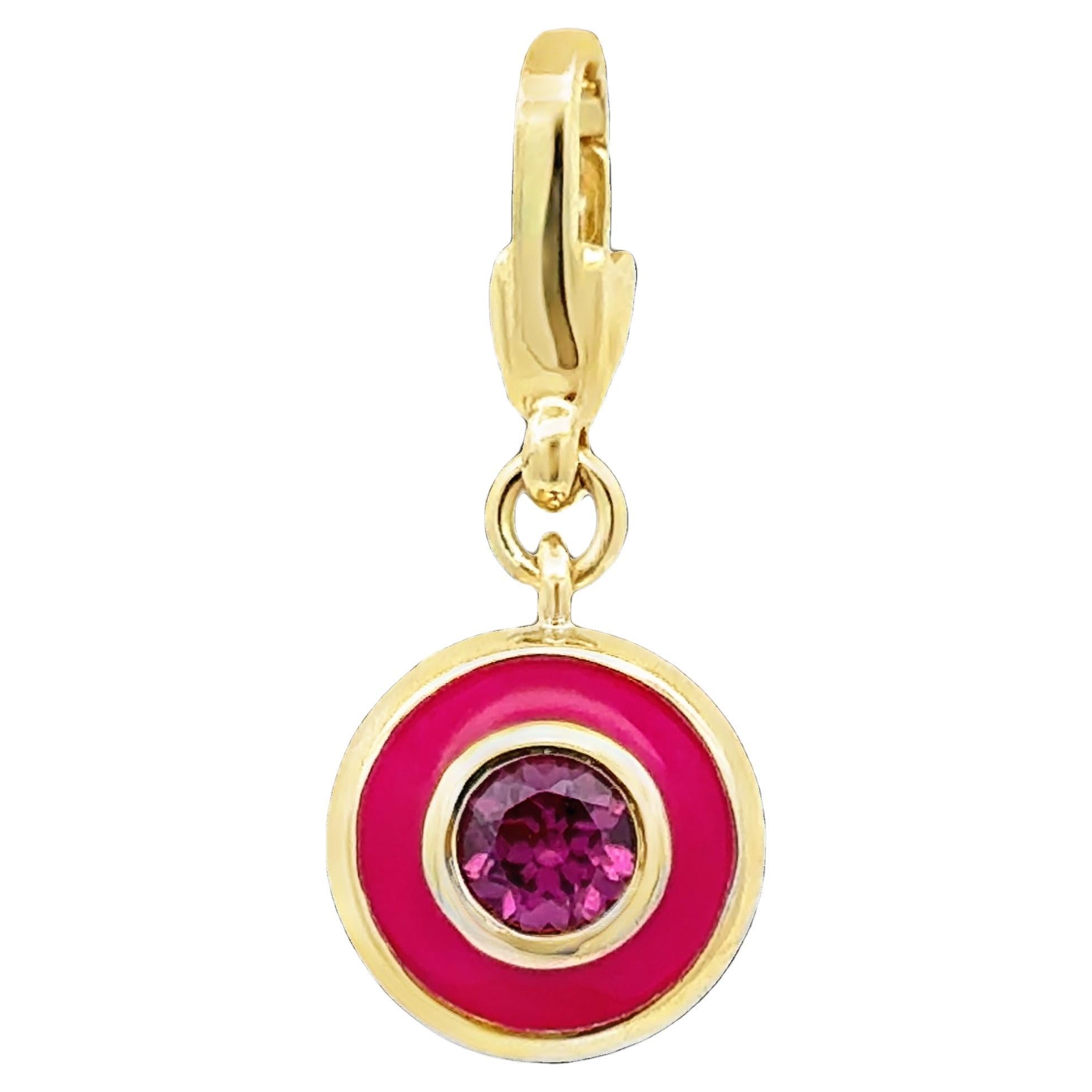 Garavelli 18 Karat Gelbgold Fucsia Emaille + Rodolith Giotto Charm-Anhänger im Angebot