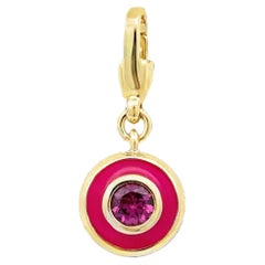 Garavelli 18 Karat Yellow Gold Fucsia Enamel + Rodolite Giotto Charm Pendant