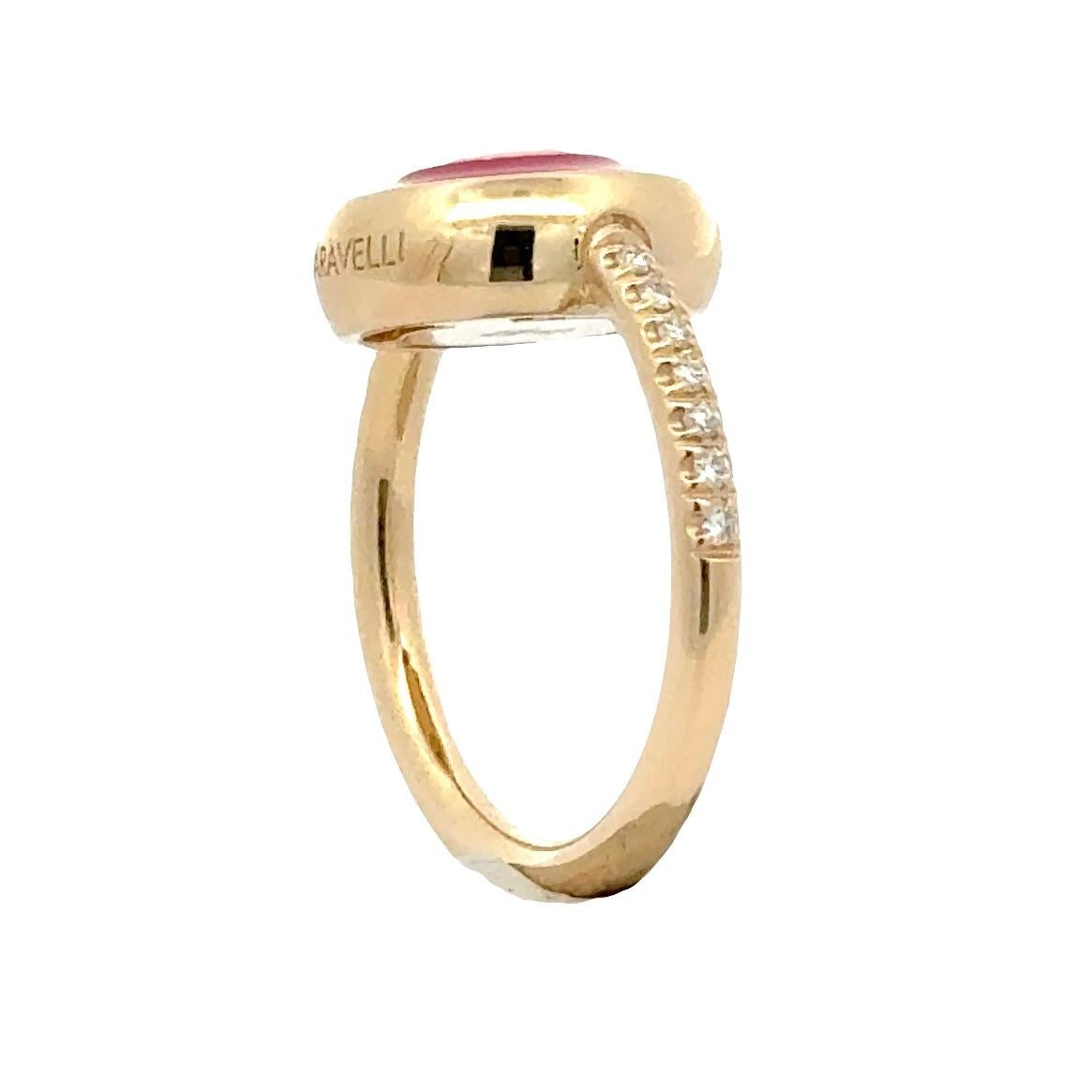 Garavelli Bague Giotto en or jaune 18 carats, émail fucsia et rodolite en vente 4